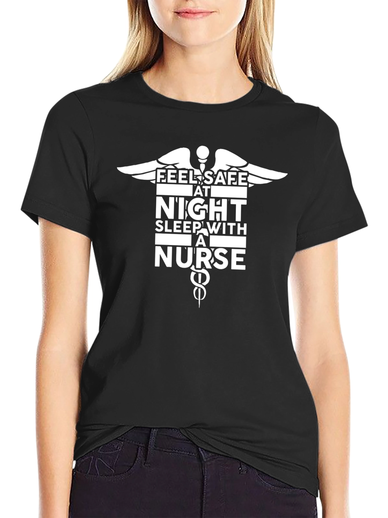 Feel Safe at Night Nurse Graphic T-Shirt