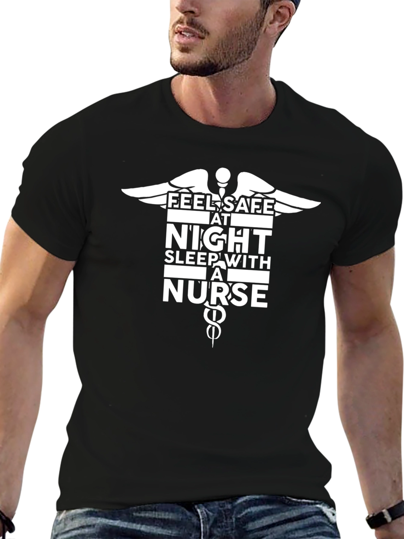 Feel Safe at Night Nurse Graphic T-Shirt