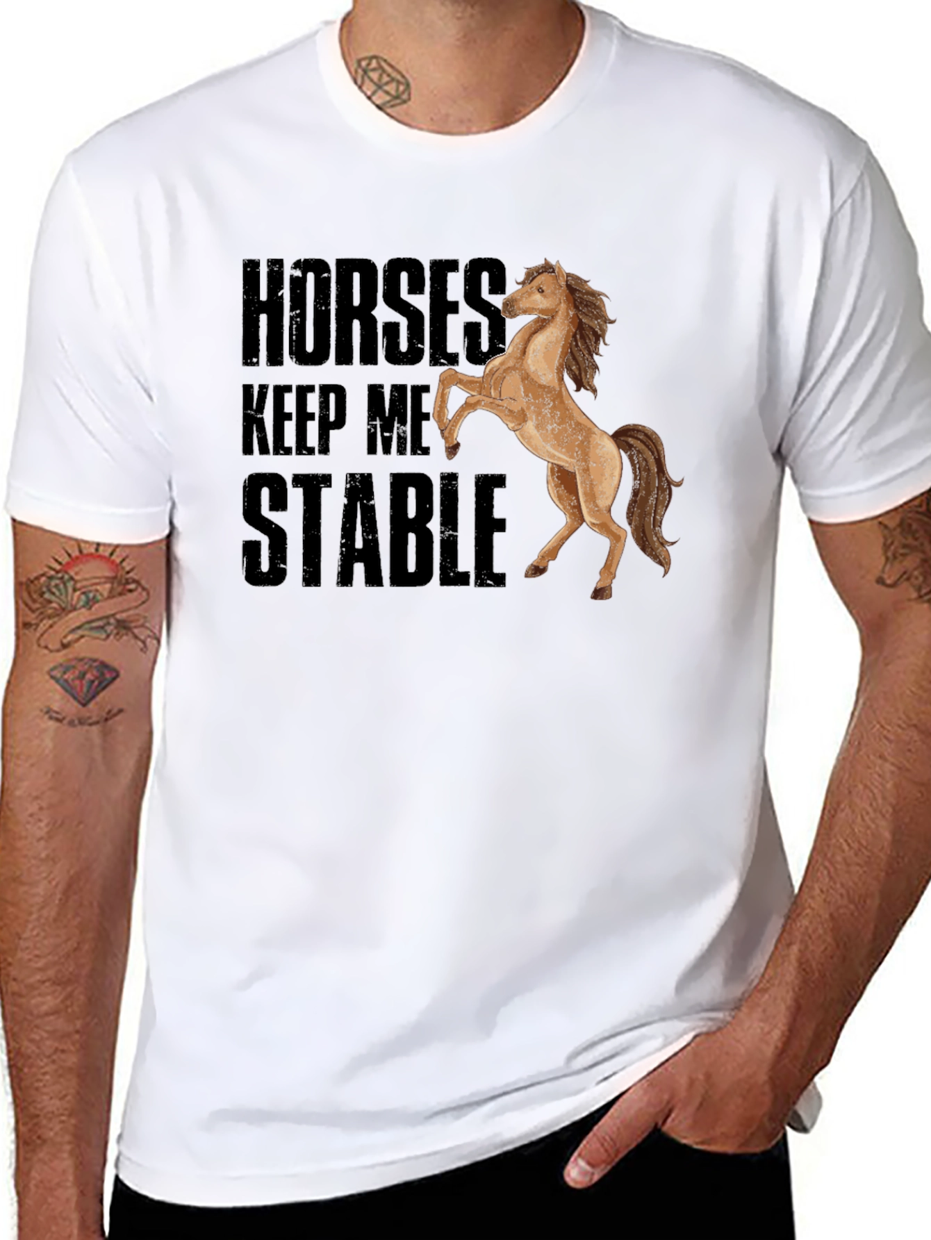 Horses Keep Me Stable Black T-Shirt