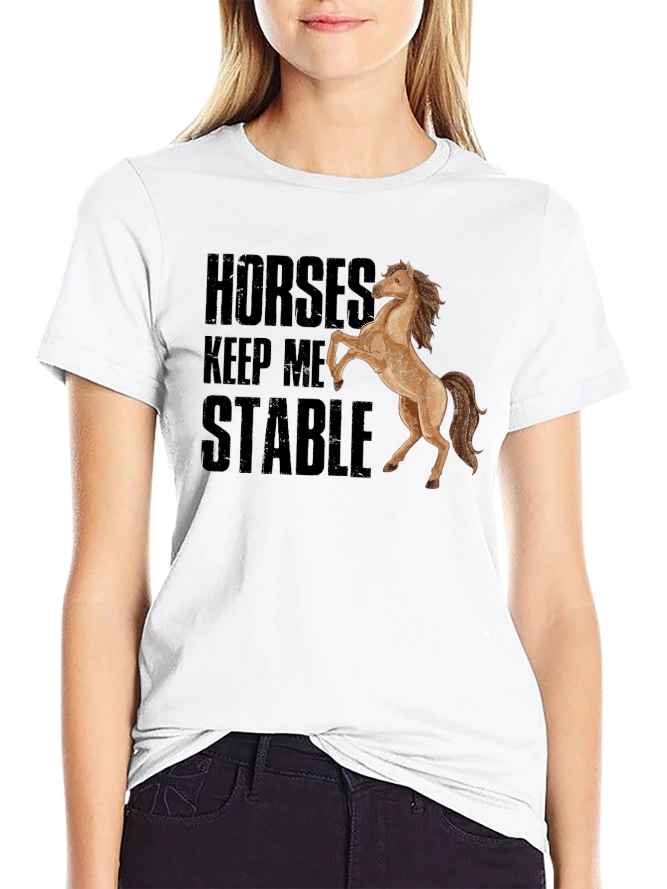 Horses Keep Me Stable Black T-Shirt