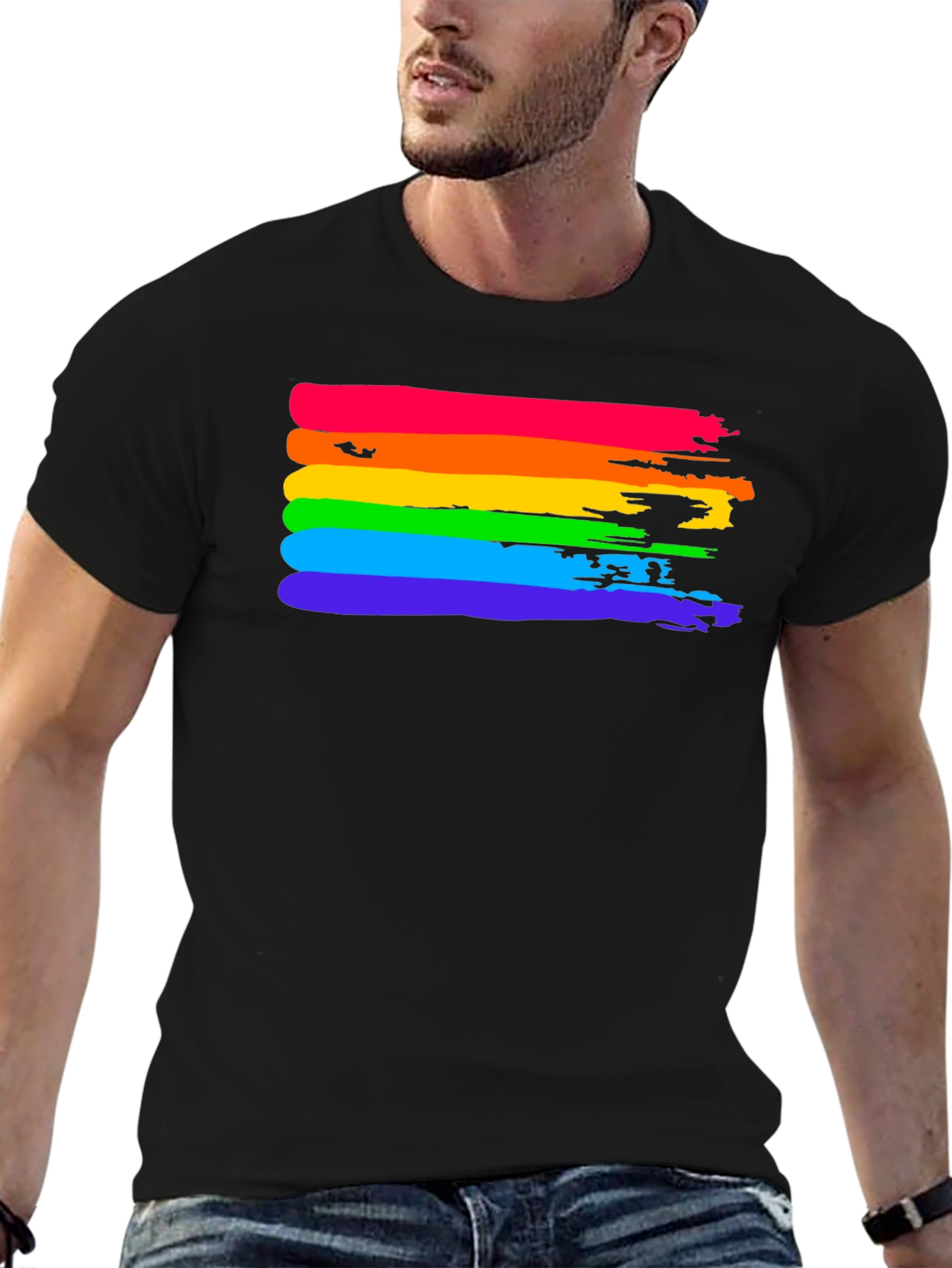 Rainbow Pride T-Shirt - Brush Stroke LGBTQ Tee