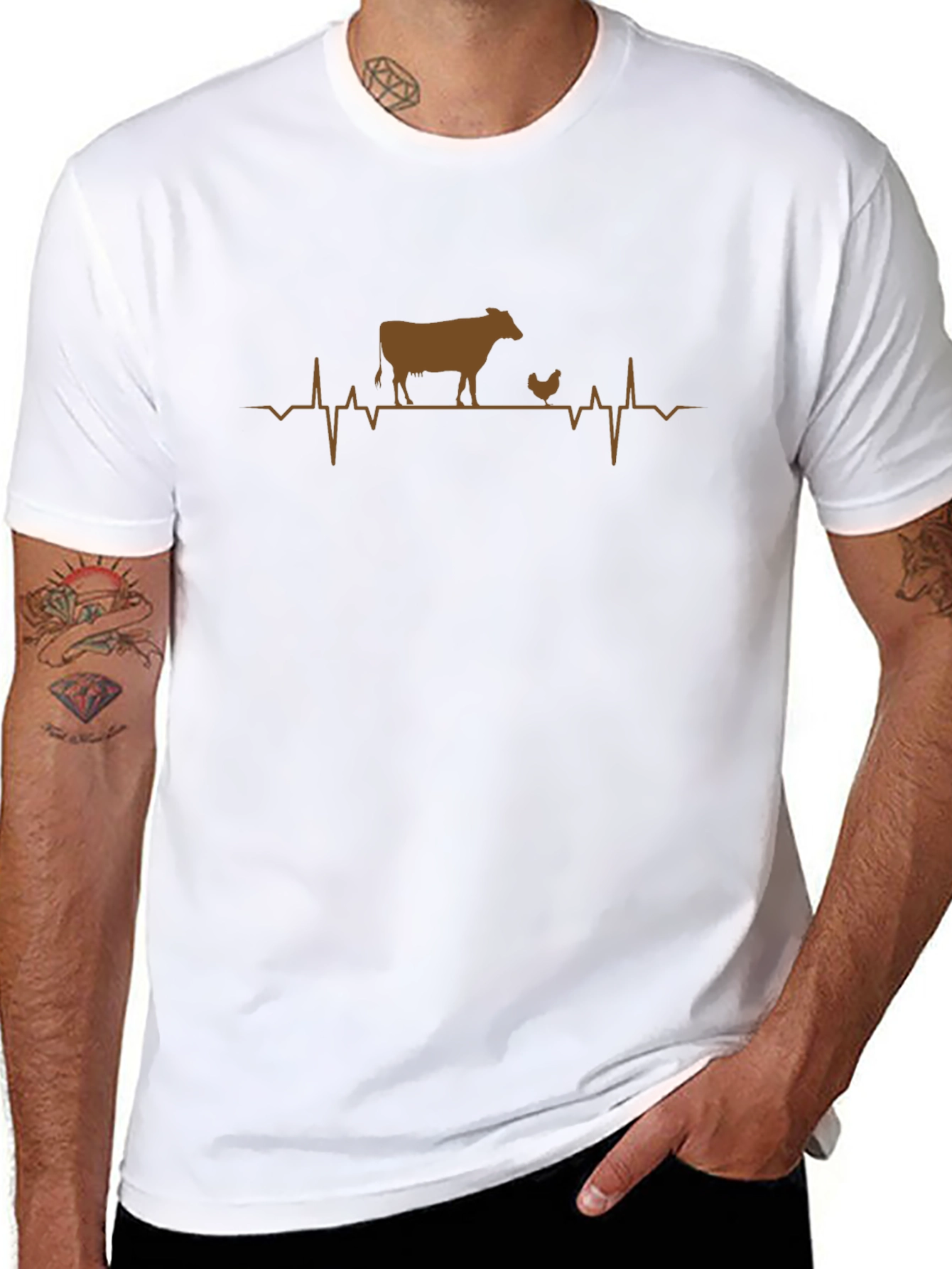 Farm Animal Heartbeat T-Shirt: Cow & Chicken Tee