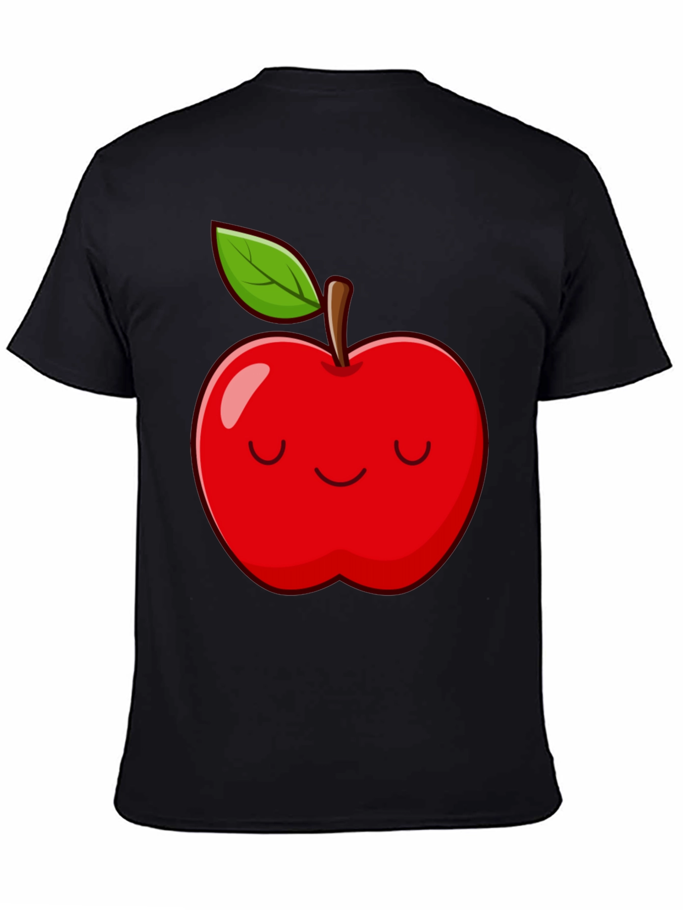 Smiling Apple Graphic Tee - Comfy Casual Black T-Shirt