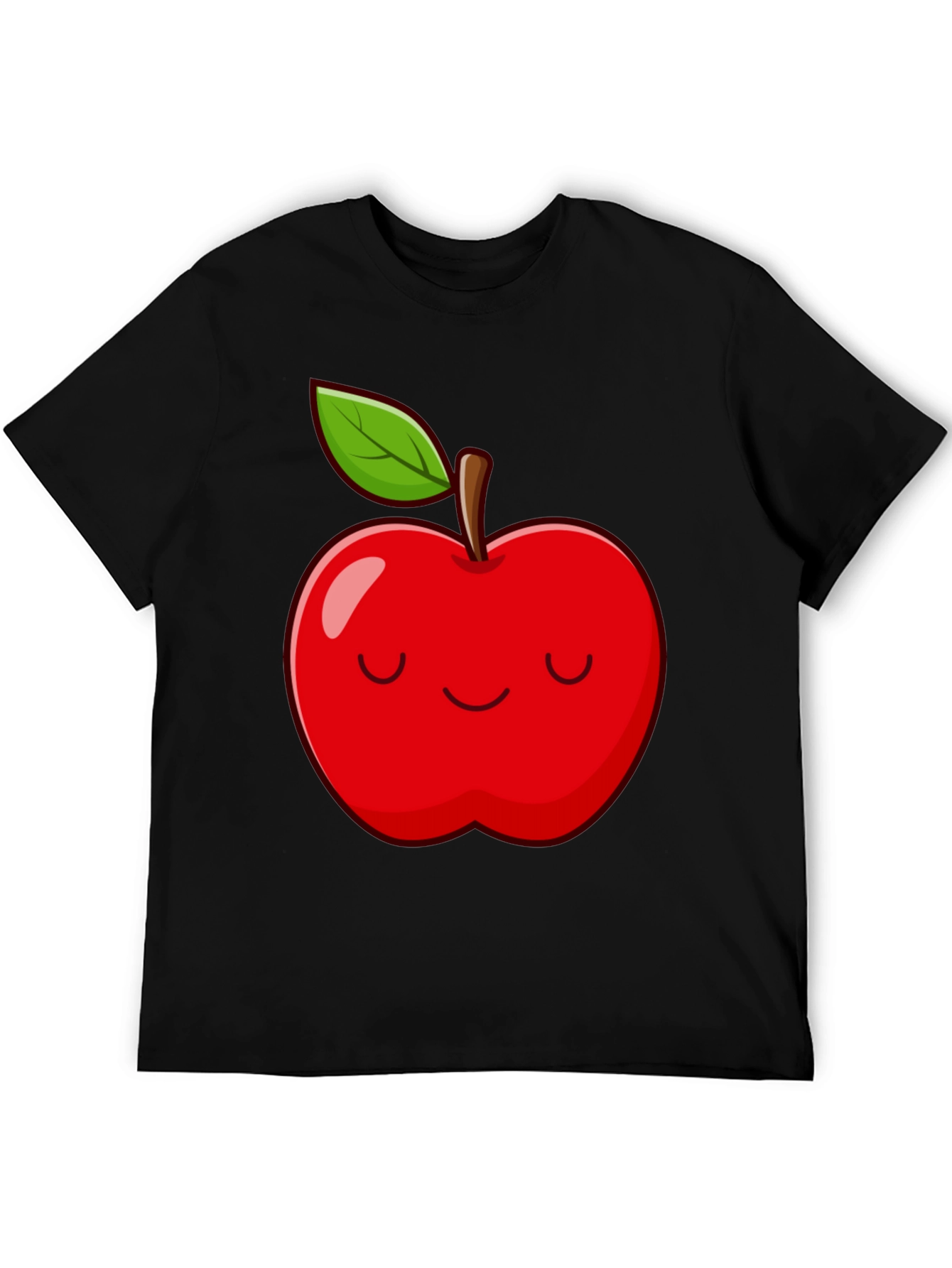 Smiling Apple Graphic Tee - Comfy Casual Black T-Shirt