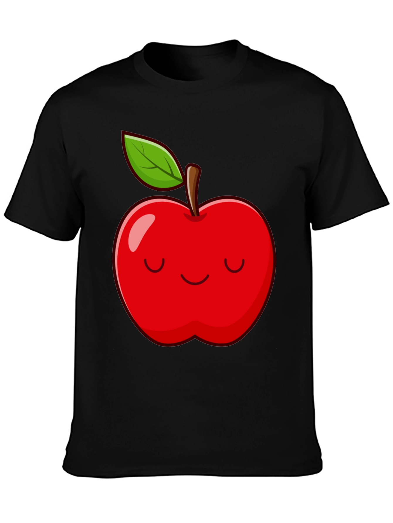Smiling Apple Graphic Tee - Comfy Casual Black T-Shirt