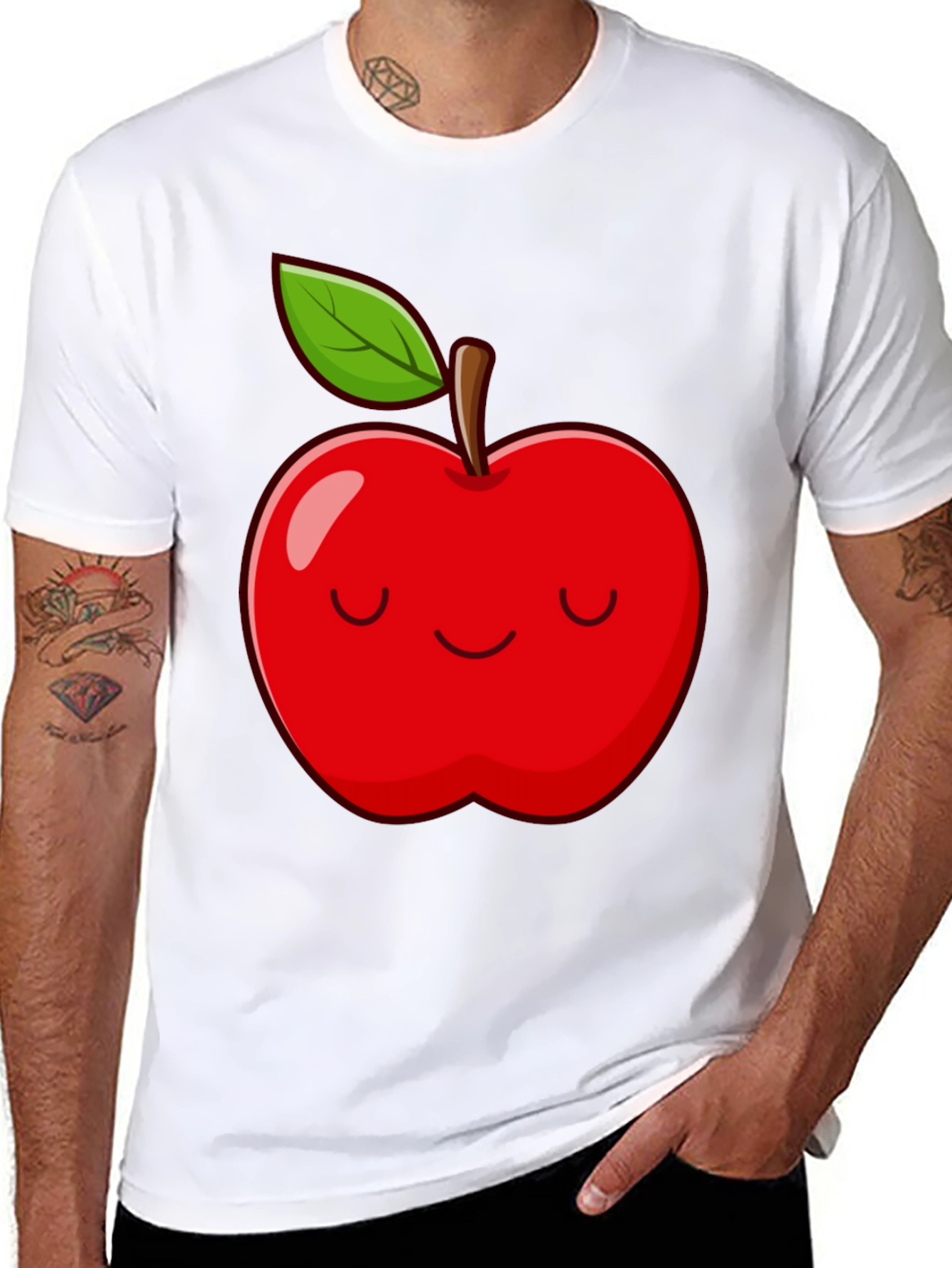 Smiling Apple Graphic Tee - Comfy Casual Black T-Shirt