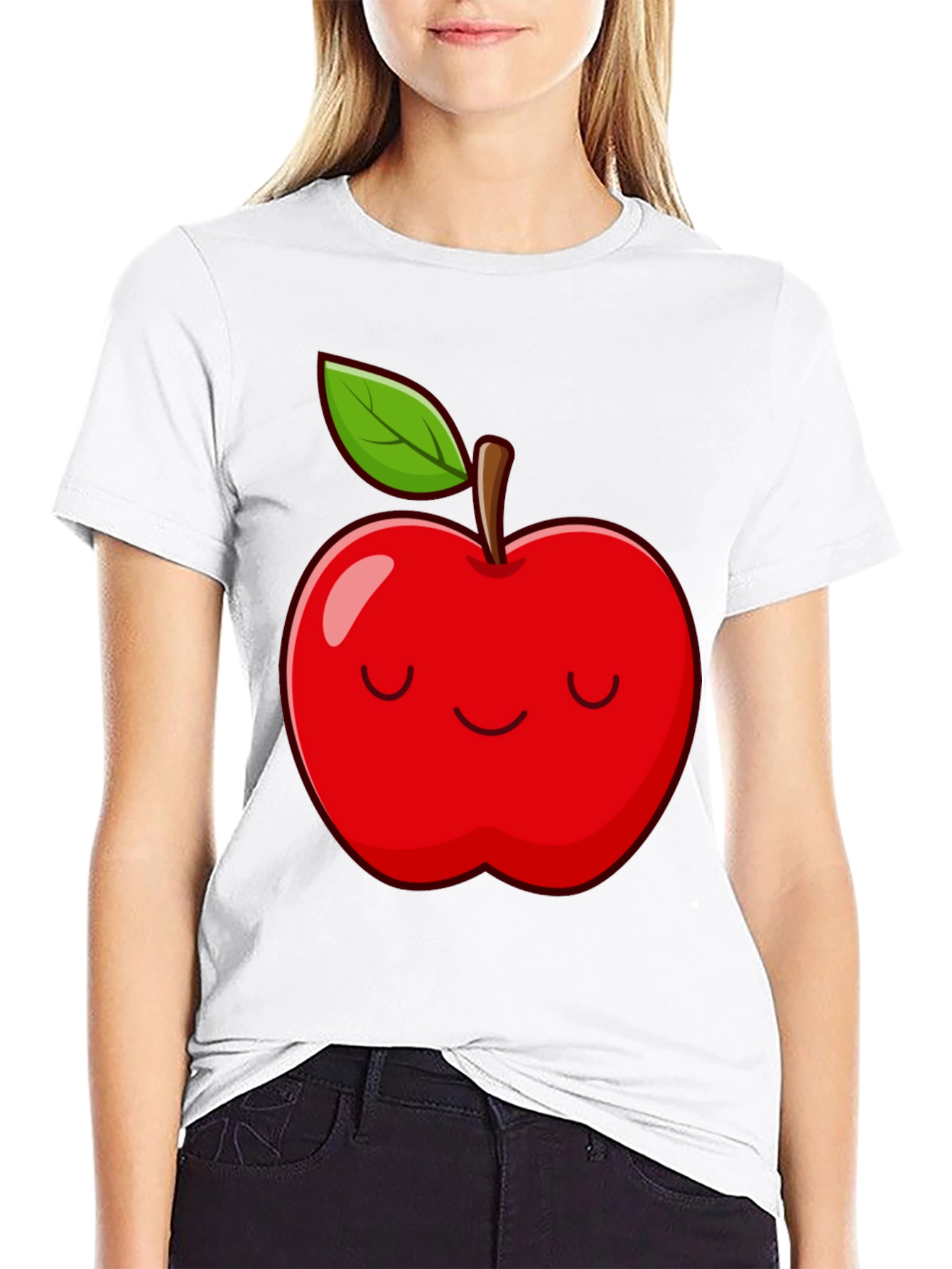 Smiling Apple Graphic Tee - Comfy Casual Black T-Shirt