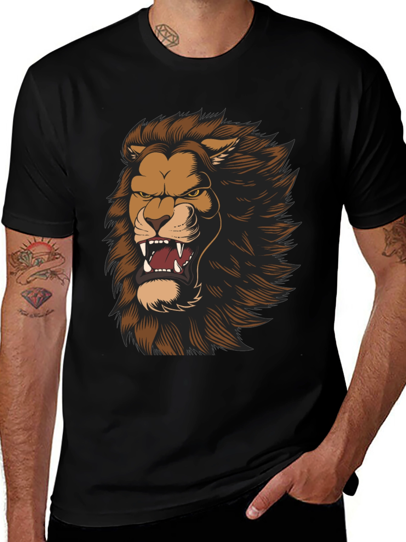 Lion Graphic Print Black T-Shirt