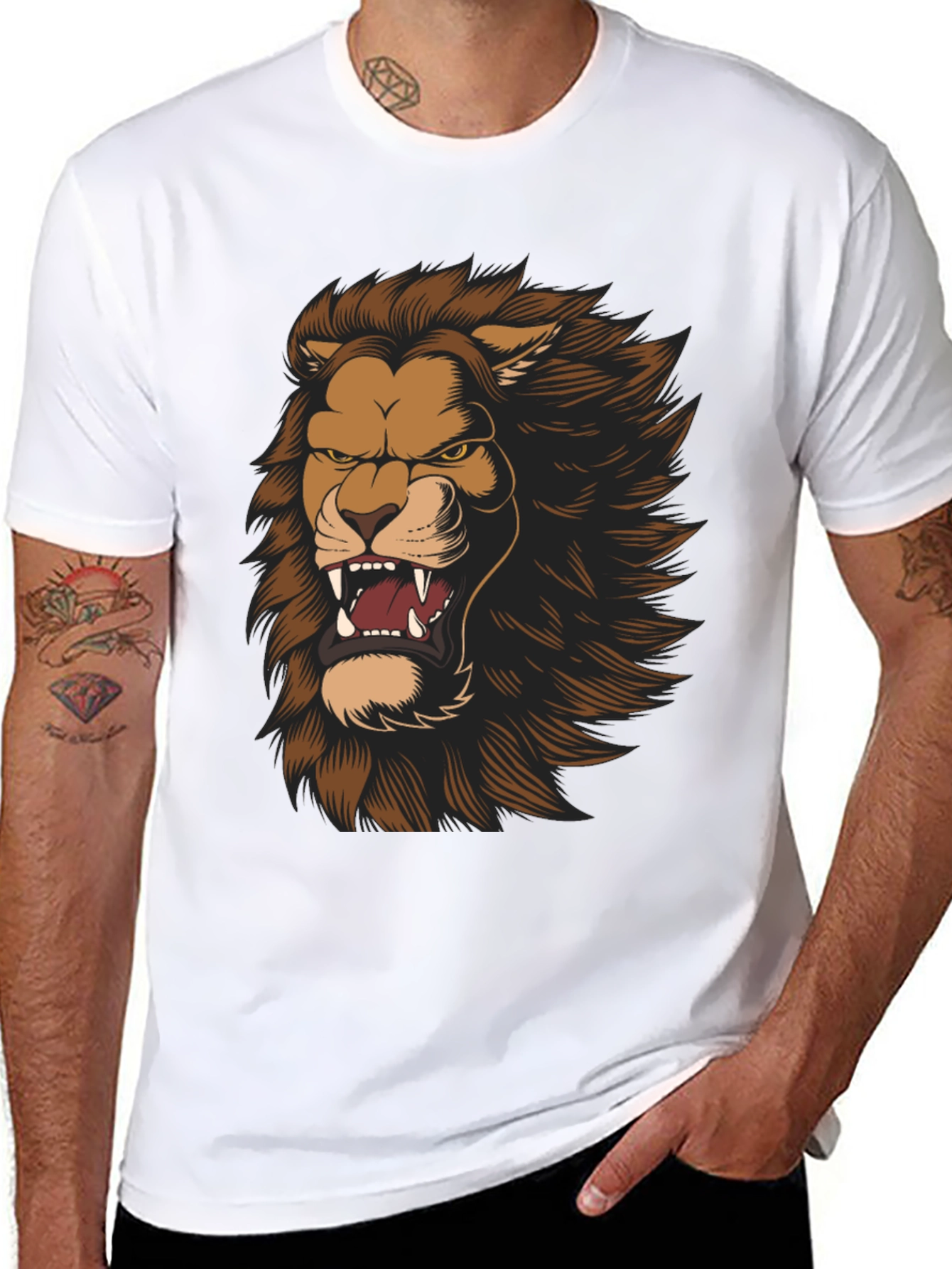 Lion Graphic Print Black T-Shirt