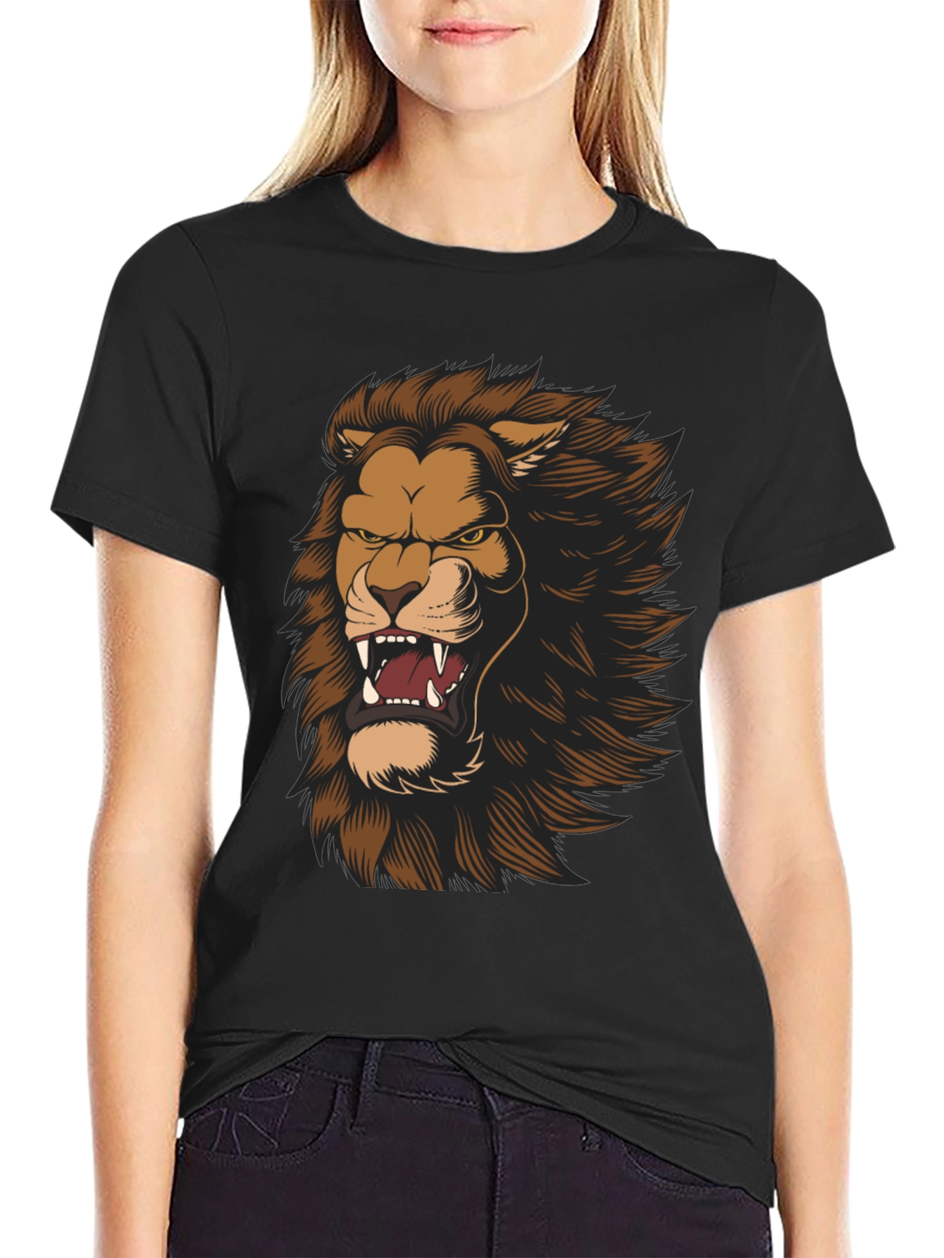 Lion Graphic Print Black T-Shirt