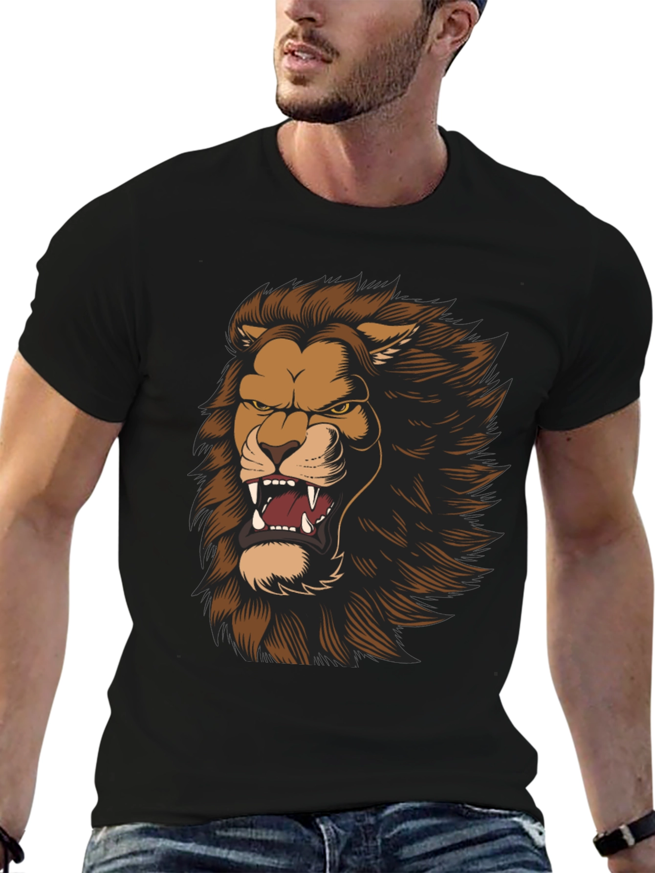 Lion Graphic Print Black T-Shirt