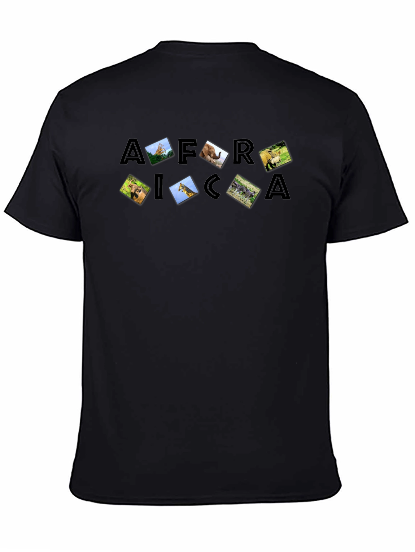 Africa Wildlife T-Shirt Black Short Sleeve