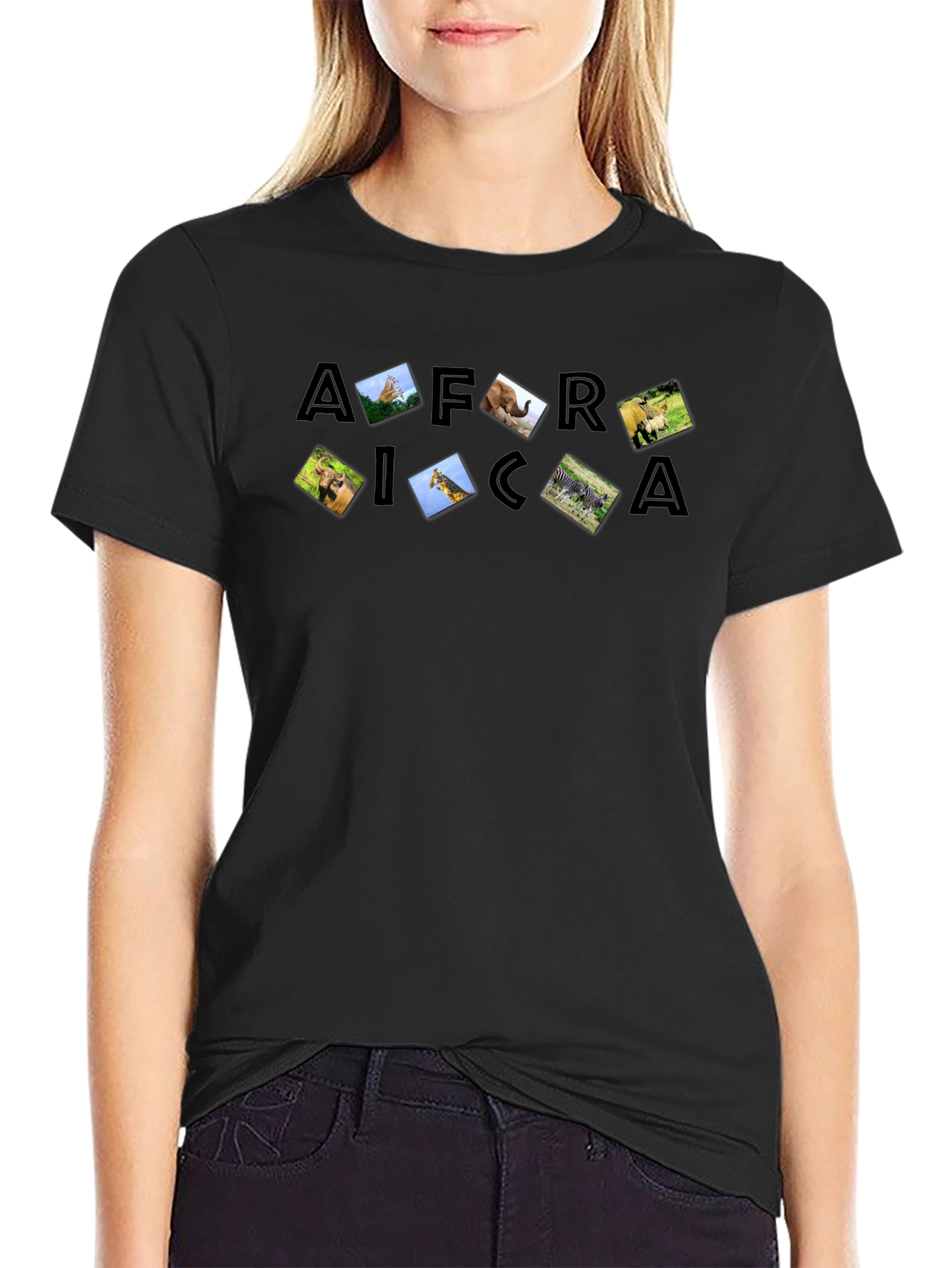 Africa Wildlife T-Shirt Black Short Sleeve