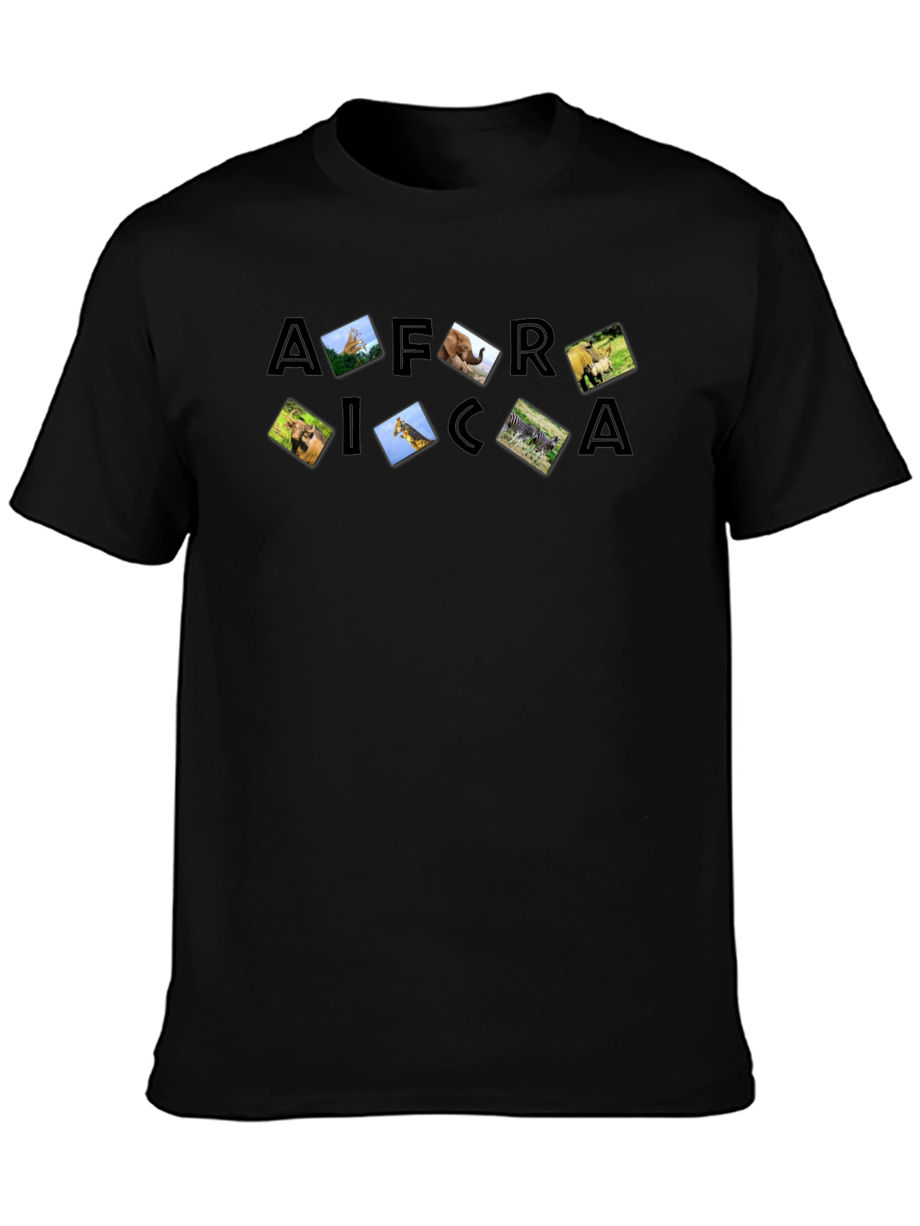 Africa Wildlife T-Shirt Black Short Sleeve