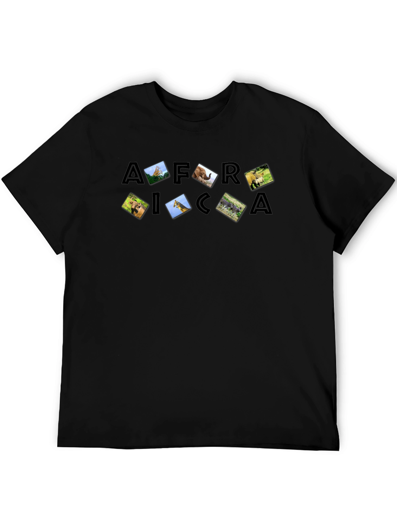 Africa Wildlife T-Shirt Black Short Sleeve