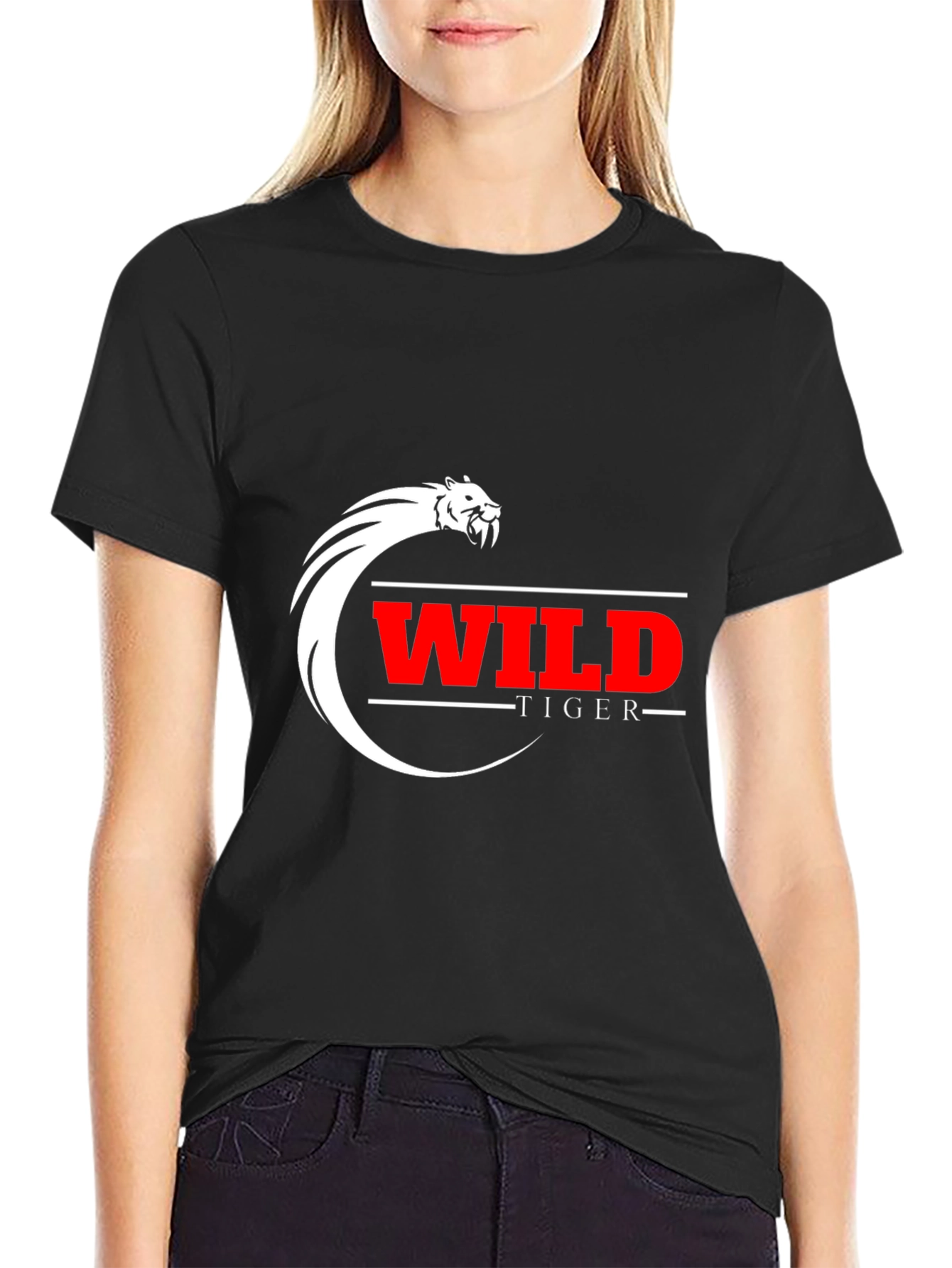 Wild Tiger Graphic Tee - Black Cotton Blend T-Shirt