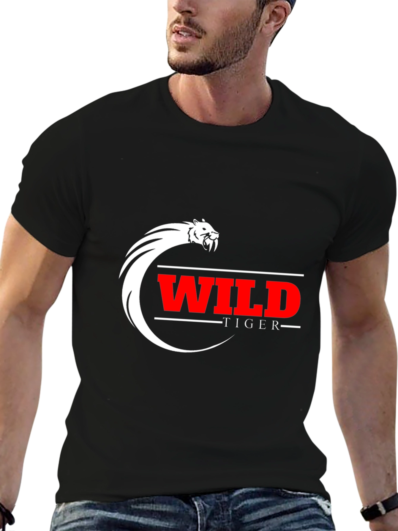Wild Tiger Graphic Tee - Black Cotton Blend T-Shirt
