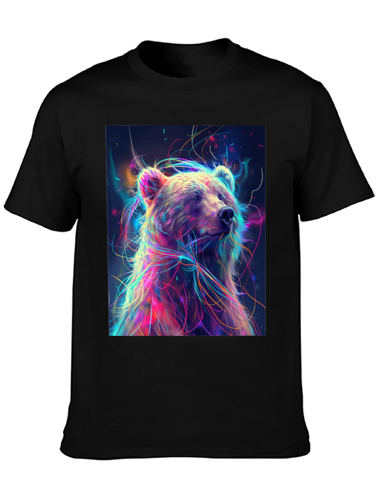 Colorful Bear Graphic Print Black T-Shirt