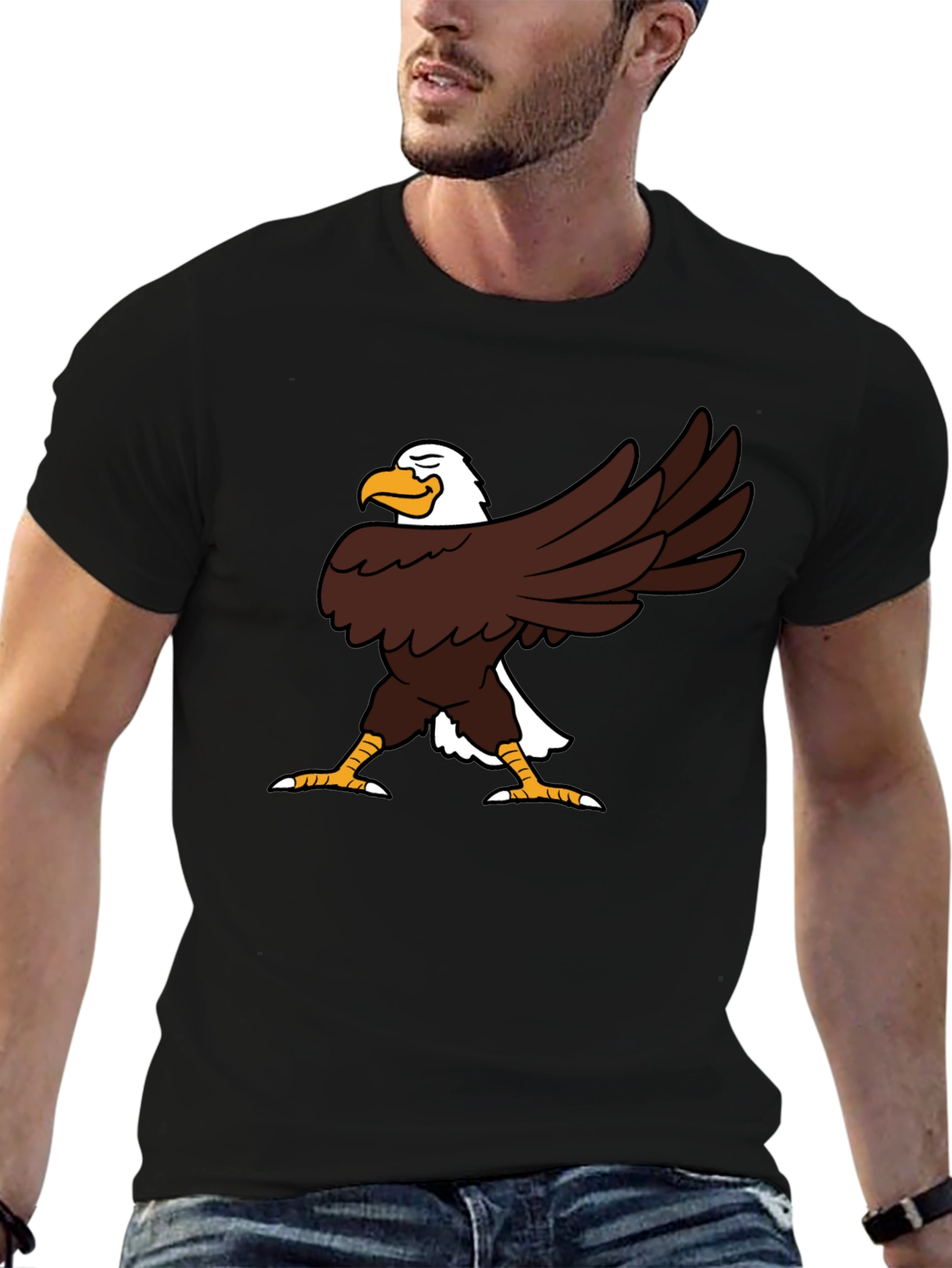 Funny Eagle Cartoon Black T-Shirt