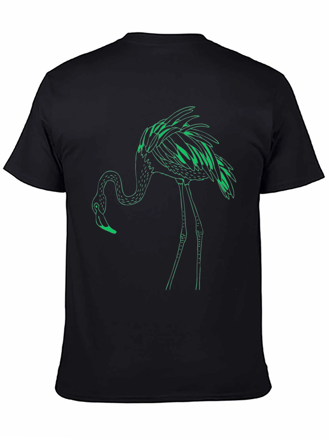 Black T-Shirt with Green Flamingo Design