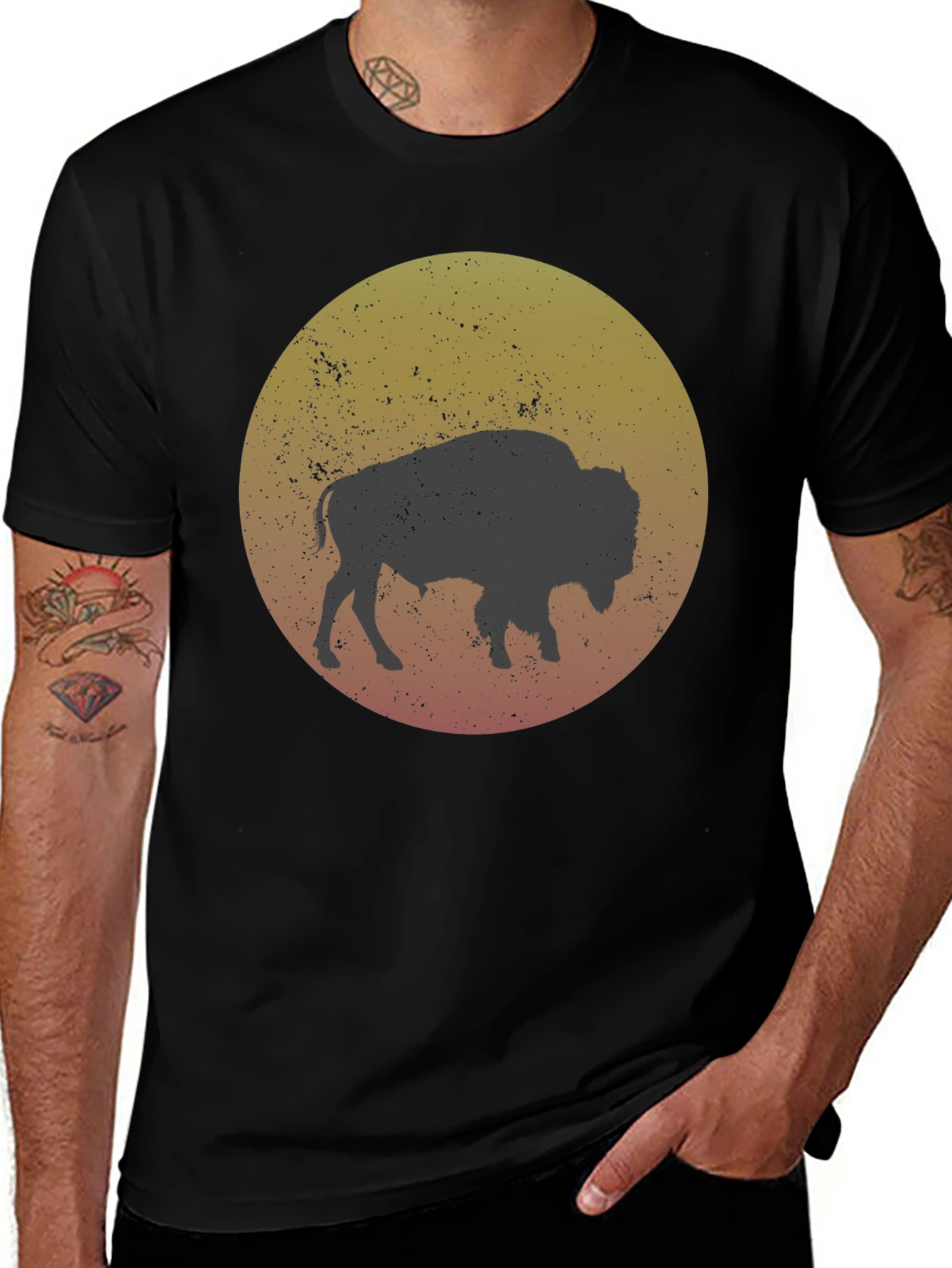 Bison Silhouette Graphic T-Shirt - Black
