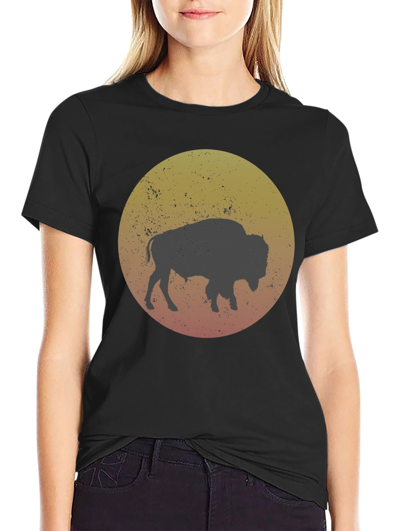 Bison Silhouette Graphic T-Shirt - Black