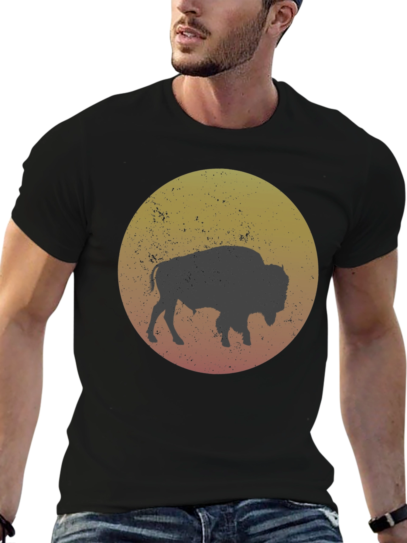 Bison Silhouette Graphic T-Shirt - Black