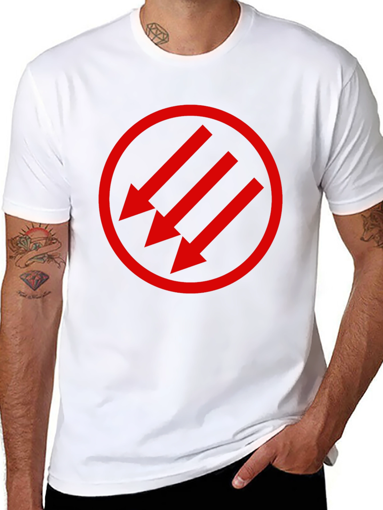Black T-Shirt with Red Circle Arrow Design