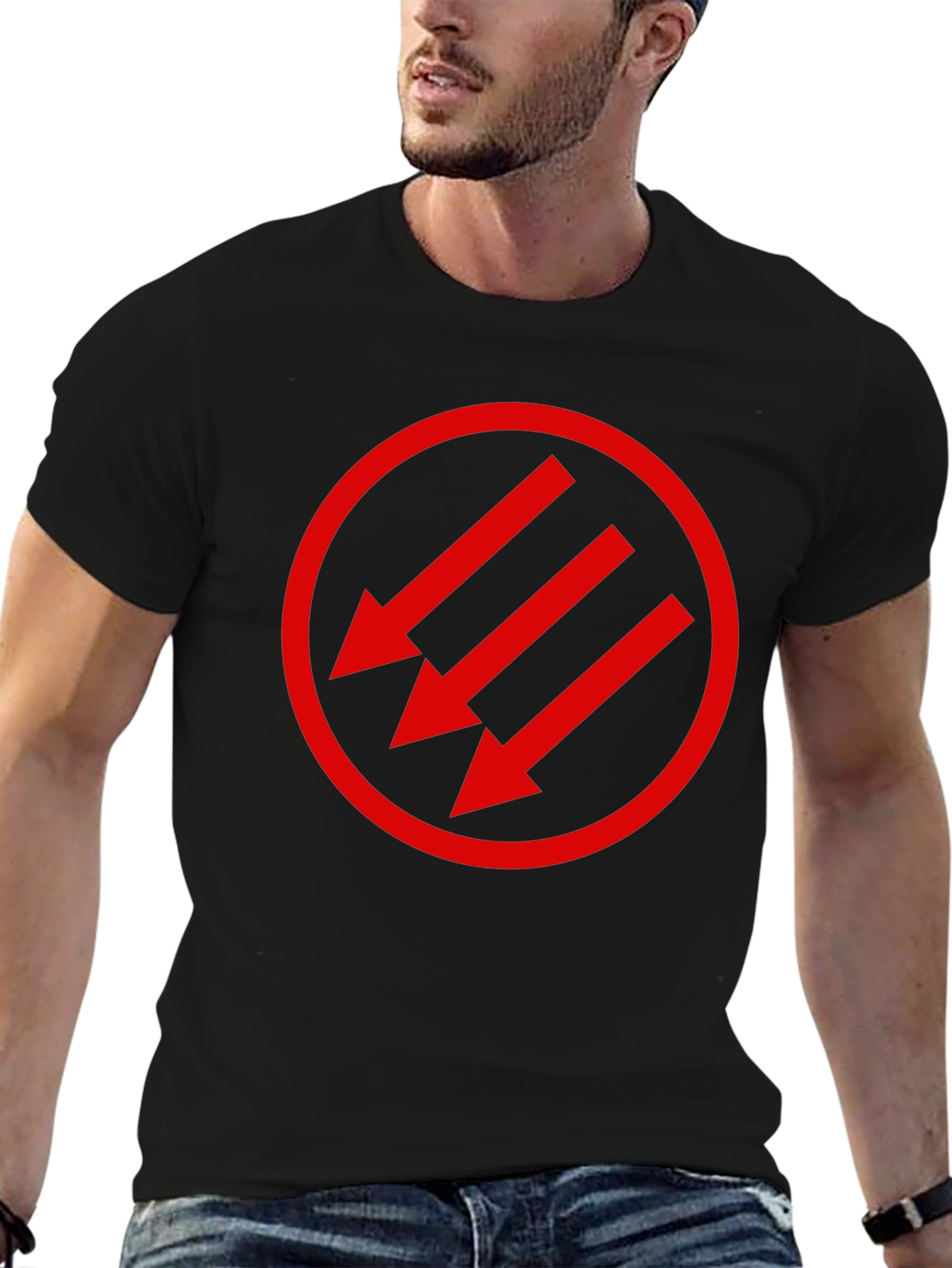 Black T-Shirt with Red Circle Arrow Design