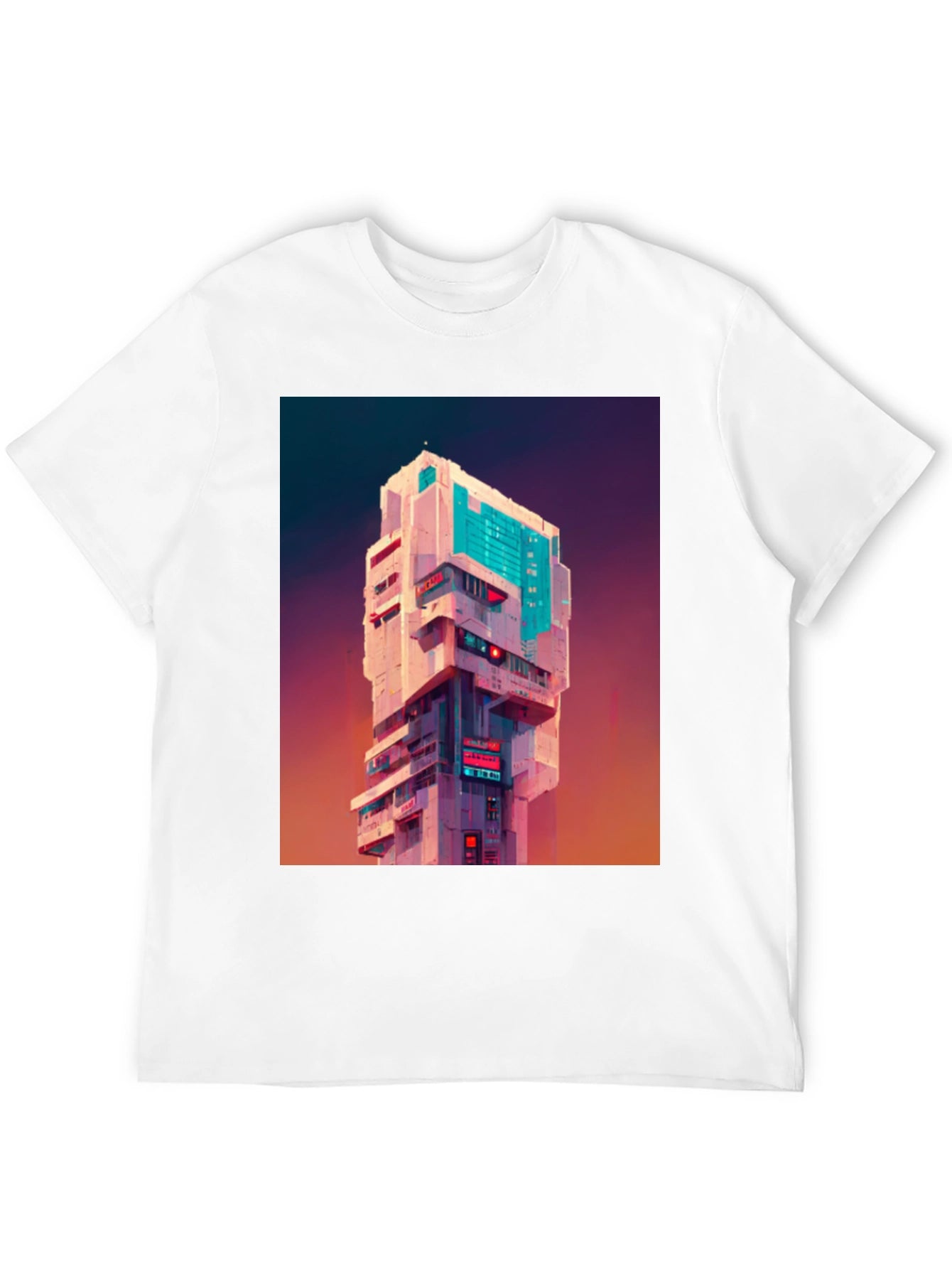 Cyberpunk Building Graphic Tee - Black T-Shirt
