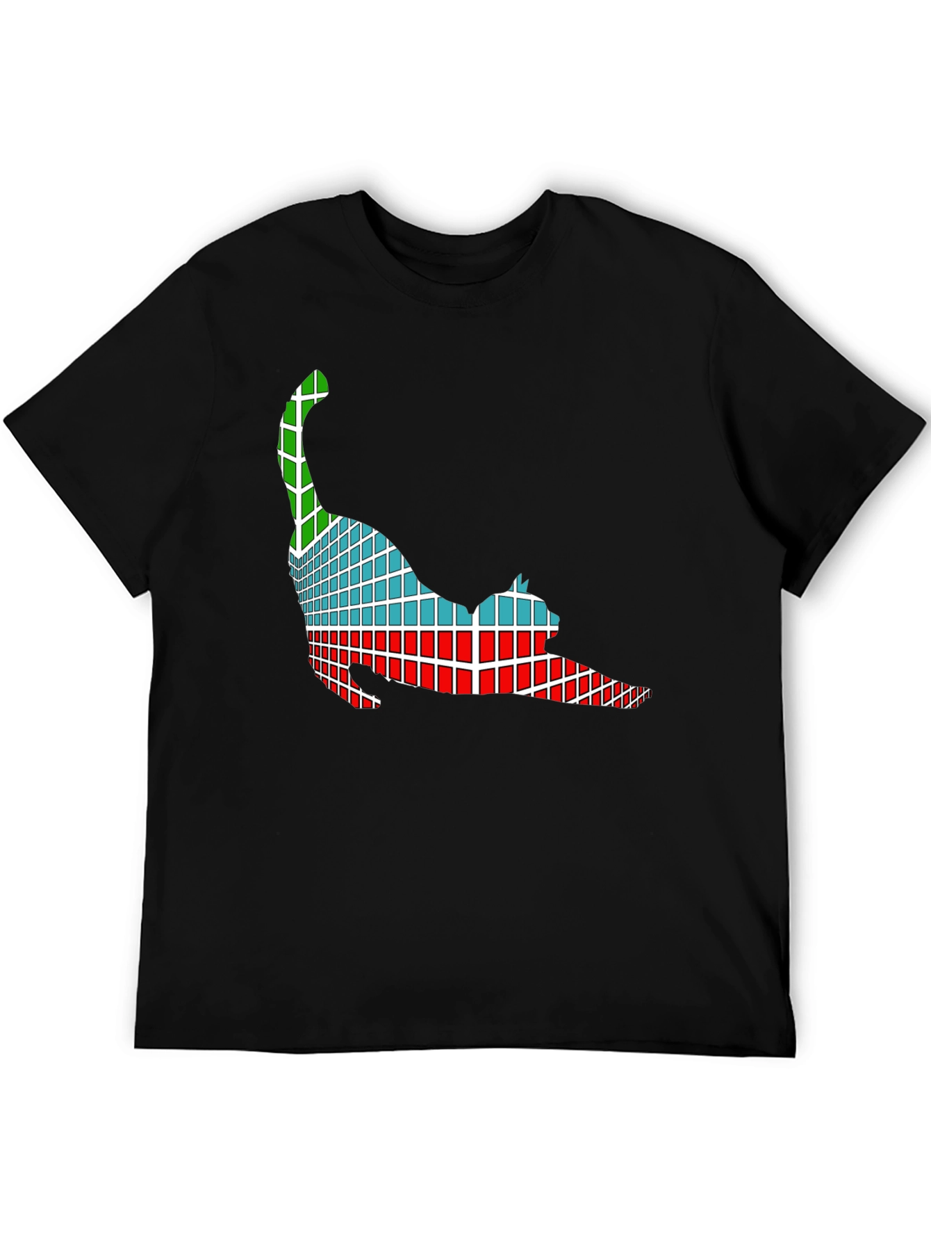 Abstract Cat Graphic Tee - Soft Black Cotton T-Shirt