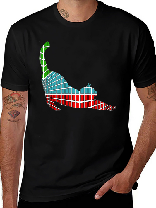 Abstract Cat Graphic Tee - Soft Black Cotton T-Shirt