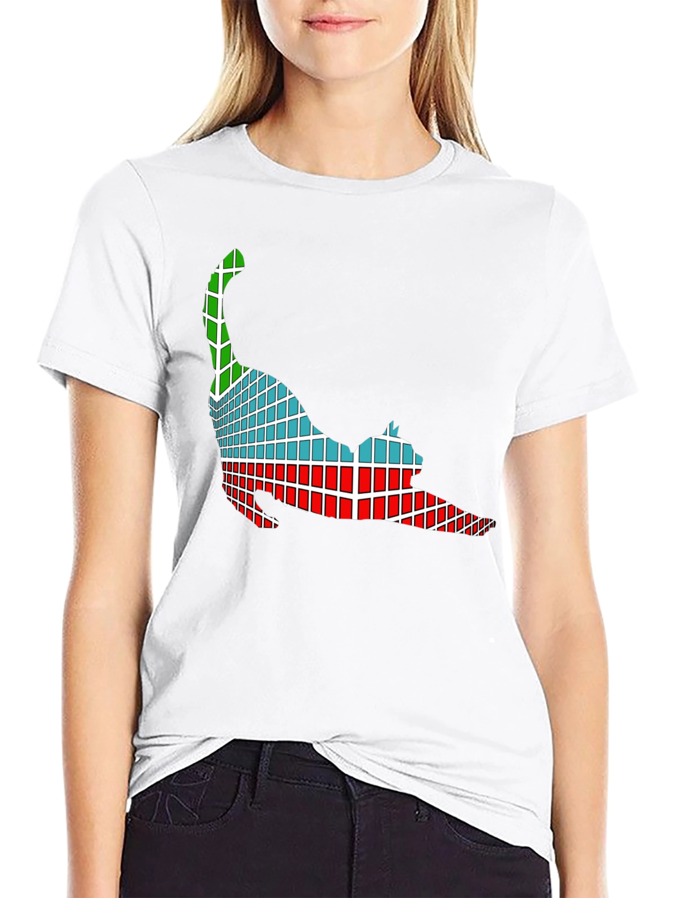 Abstract Cat Graphic Tee - Soft Black Cotton T-Shirt