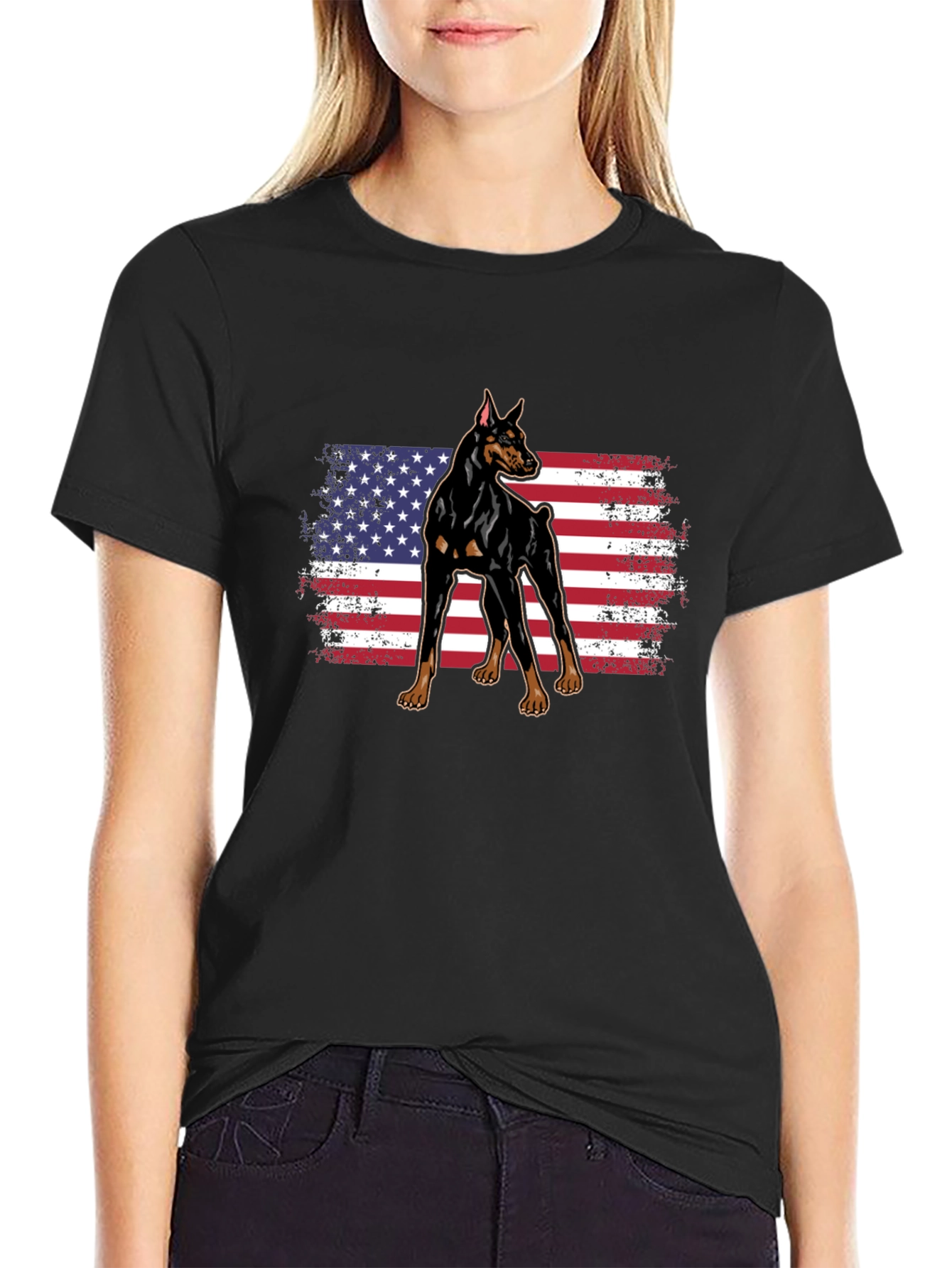 Doberman American Flag Graphic Tee