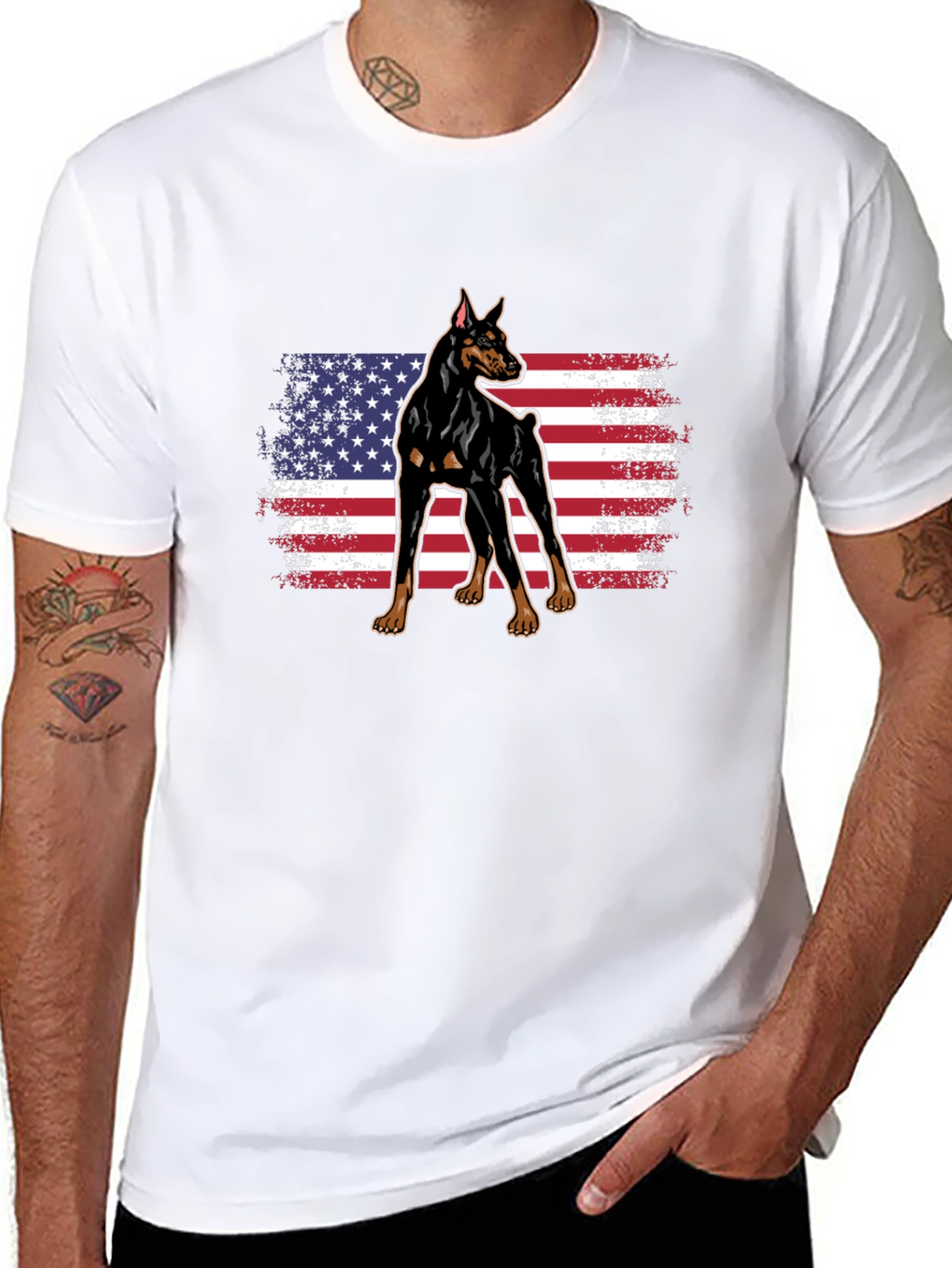 Doberman American Flag Graphic Tee