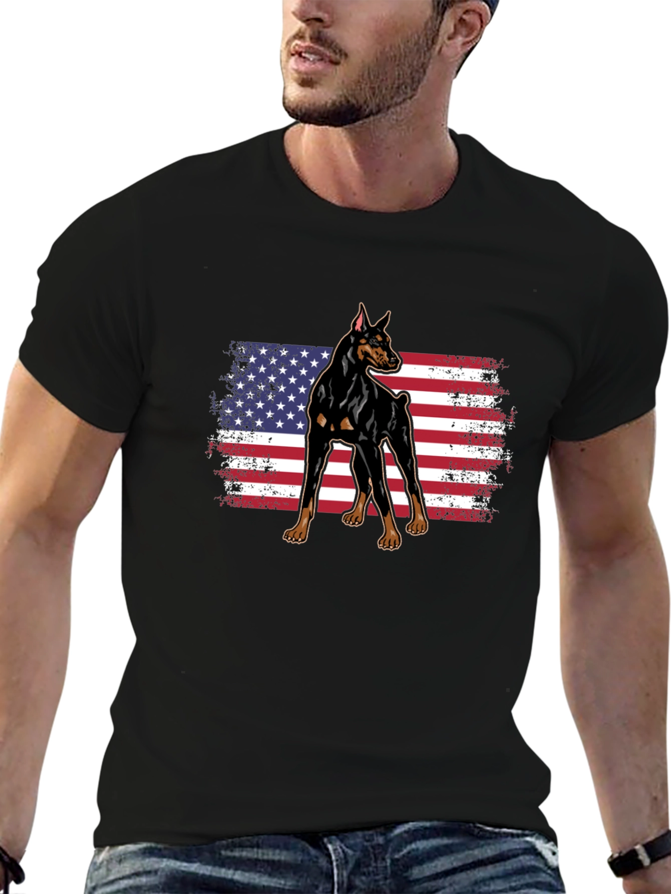 Doberman American Flag Graphic Tee