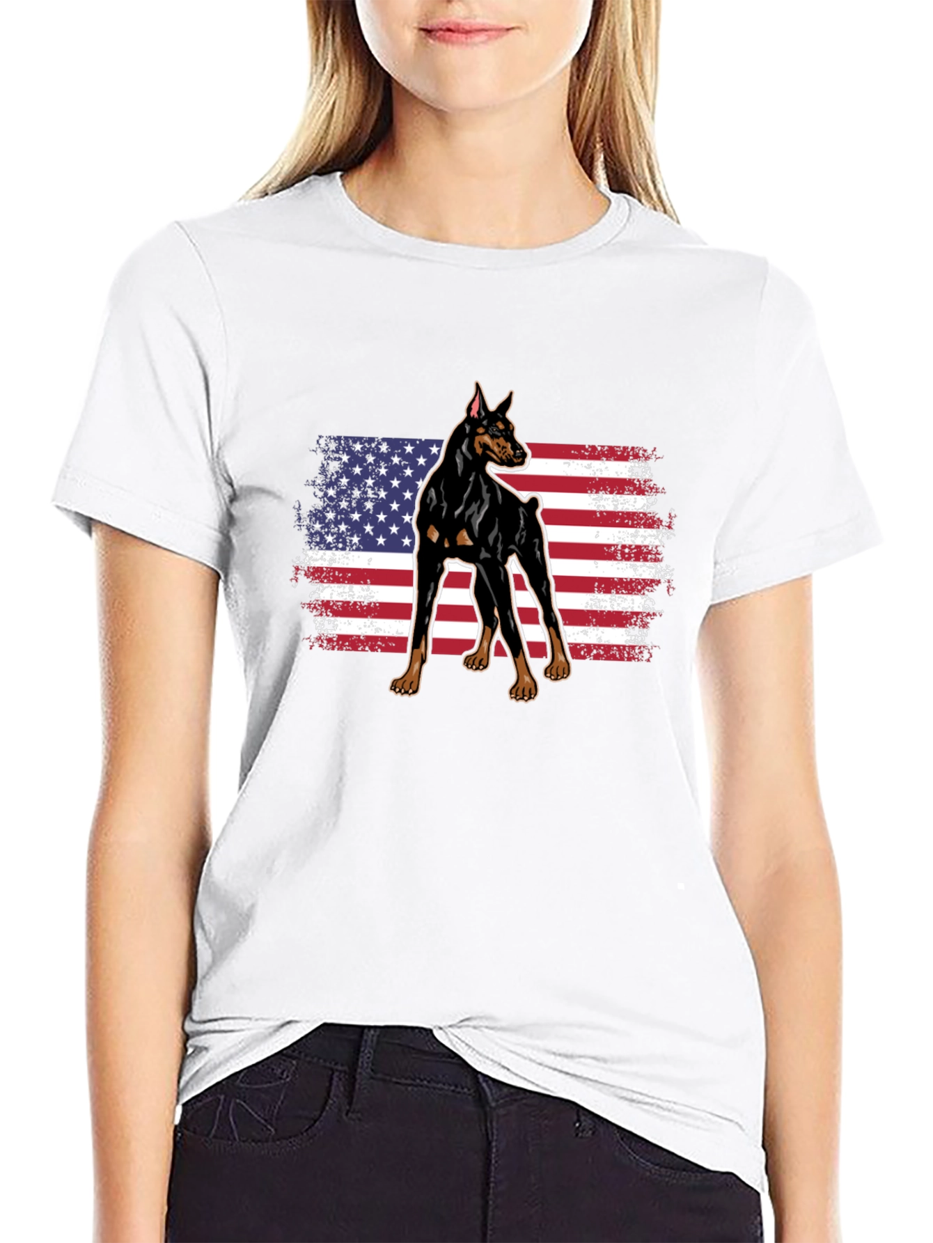 Doberman American Flag Graphic Tee