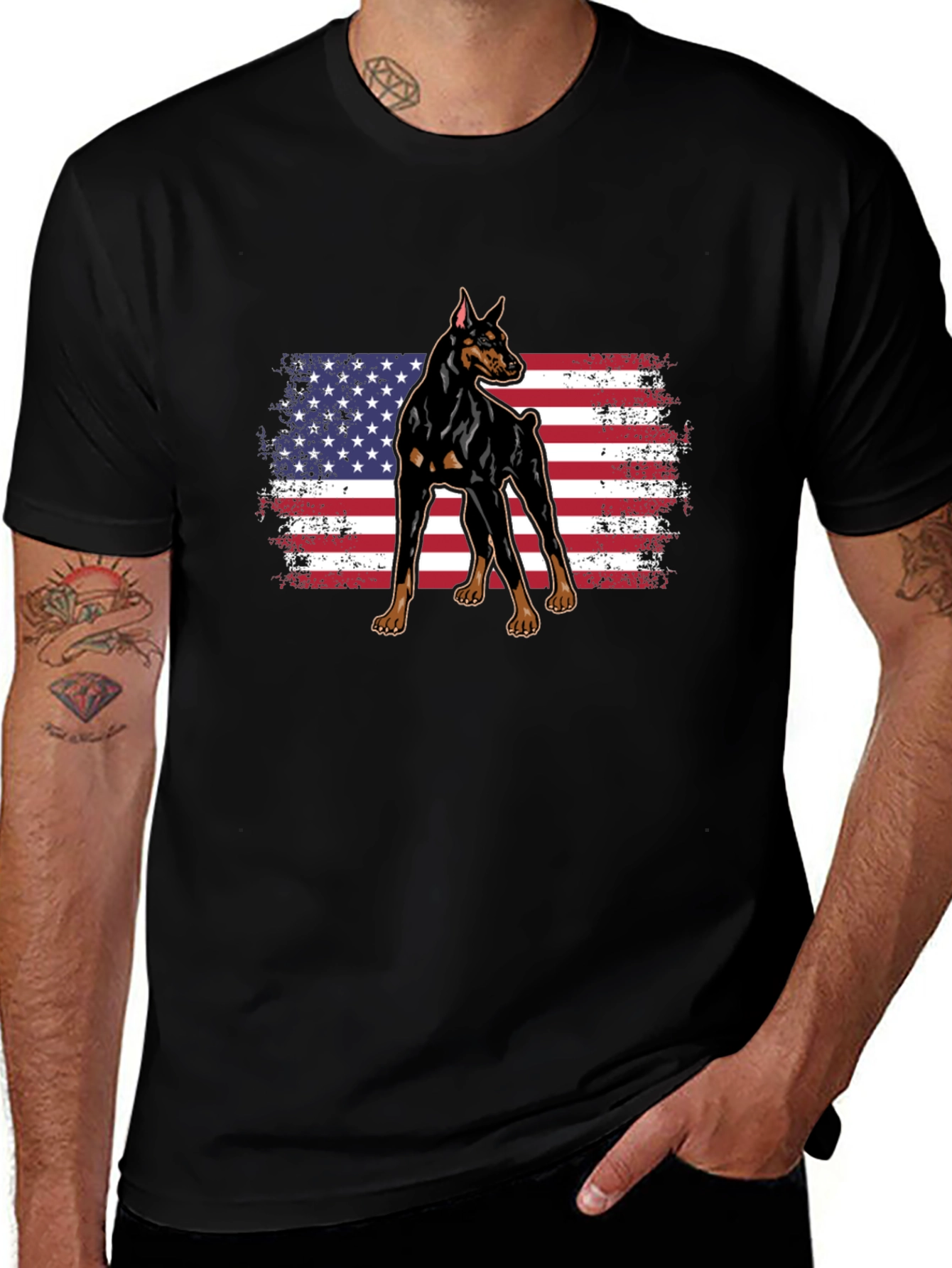 Doberman American Flag Graphic Tee