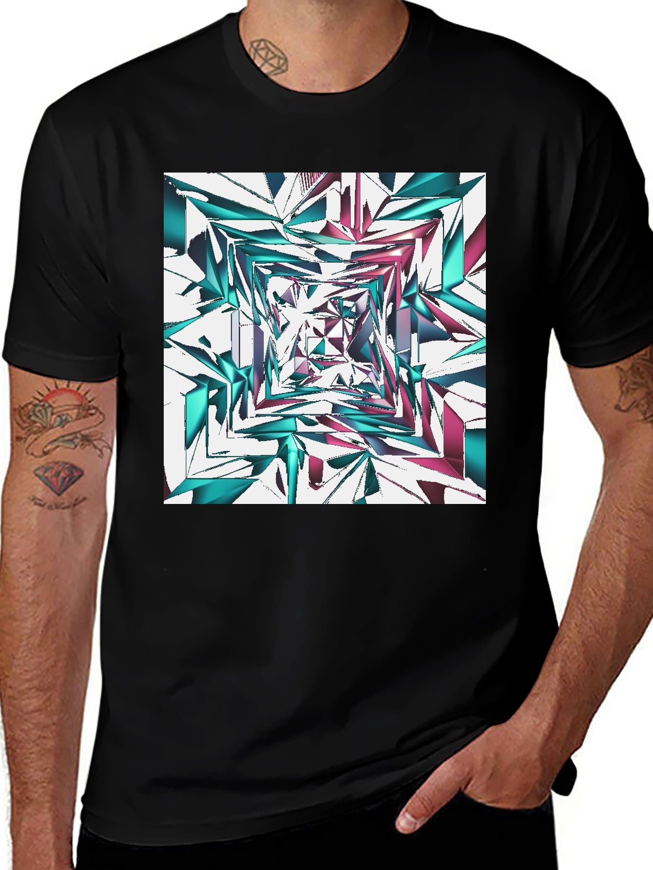 Abstract Geometric Print T-Shirt - Modern Design