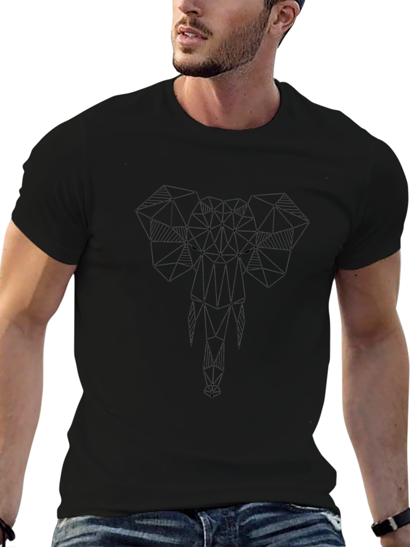 Geometric Elephant Graphic Tee - Mens Black T-Shirt