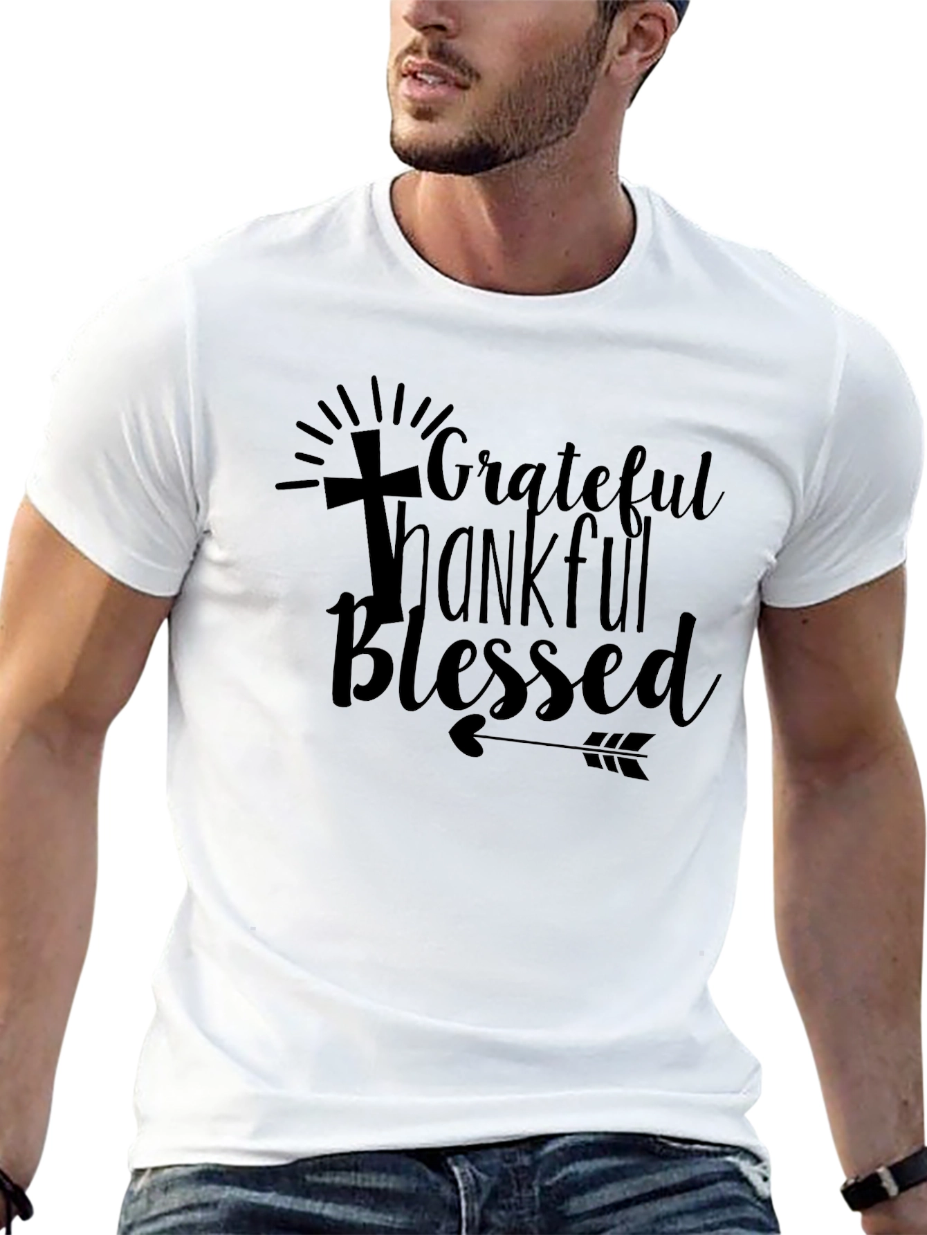 Grateful Thankful Blessed Graphic Tee - Black