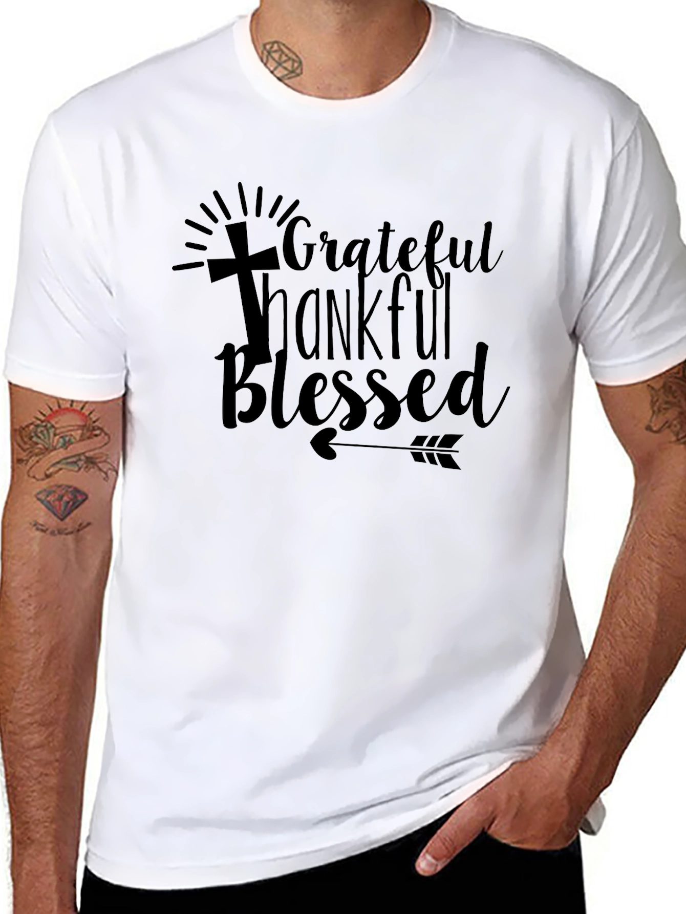 Grateful Thankful Blessed Graphic Tee - Black