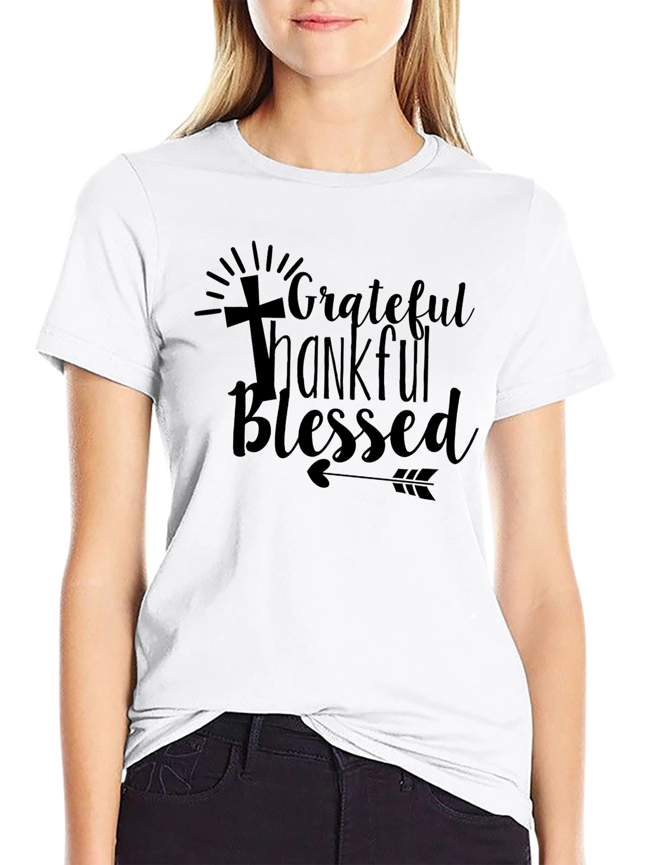 Grateful Thankful Blessed Graphic Tee - Black