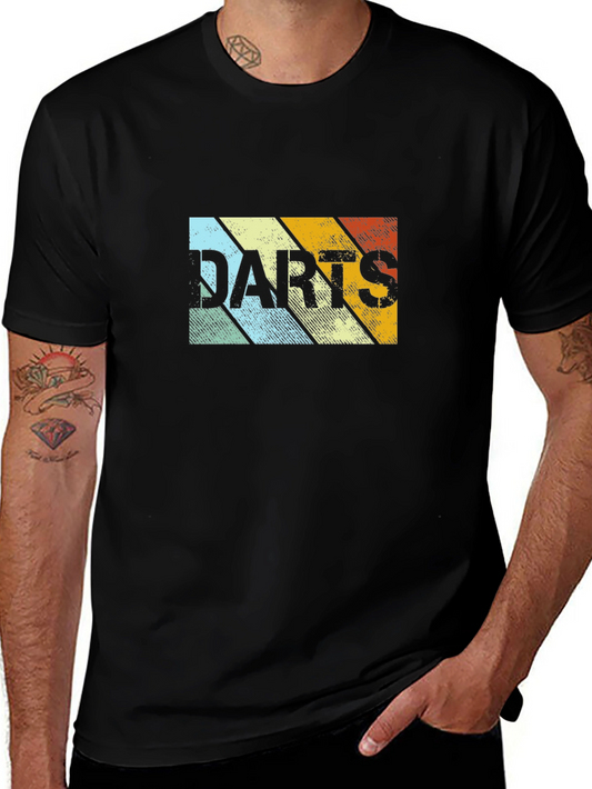 Retro Darts Graphic Tee - Black Cotton T-Shirt