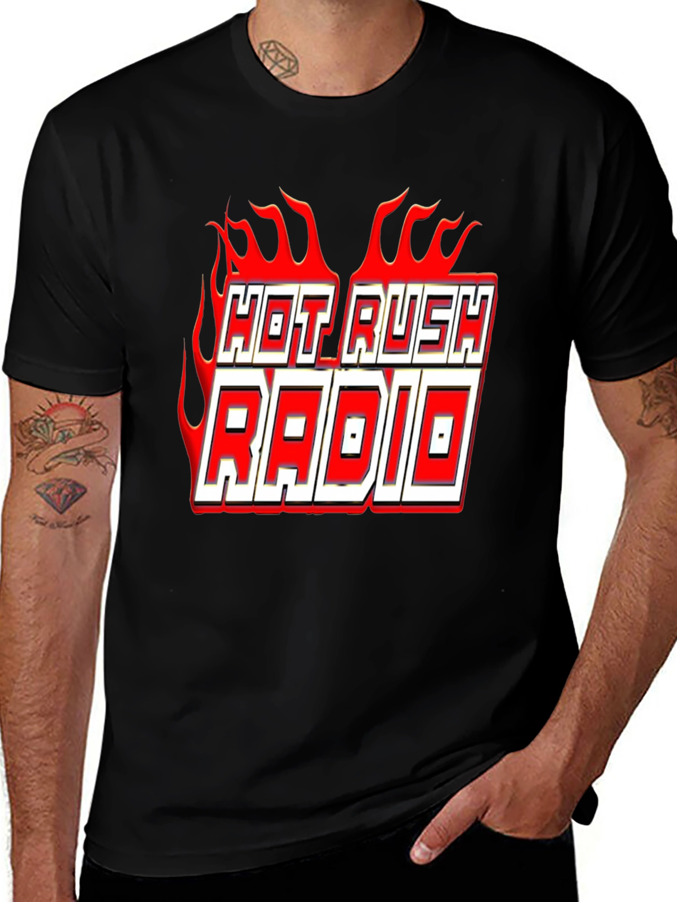 Hot Rush Radio Flame Graphic Black T-Shirt