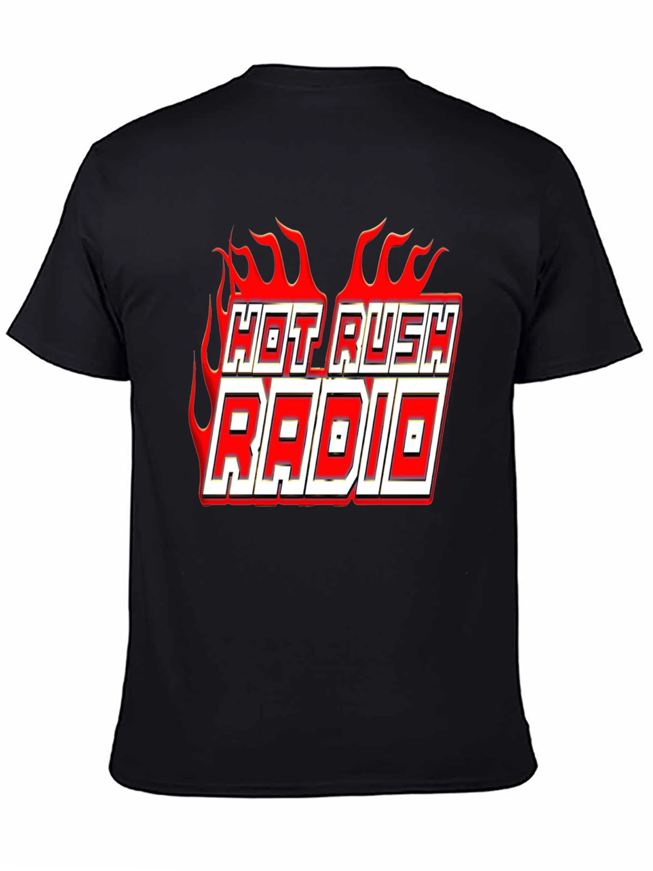 Hot Rush Radio Flame Graphic Black T-Shirt