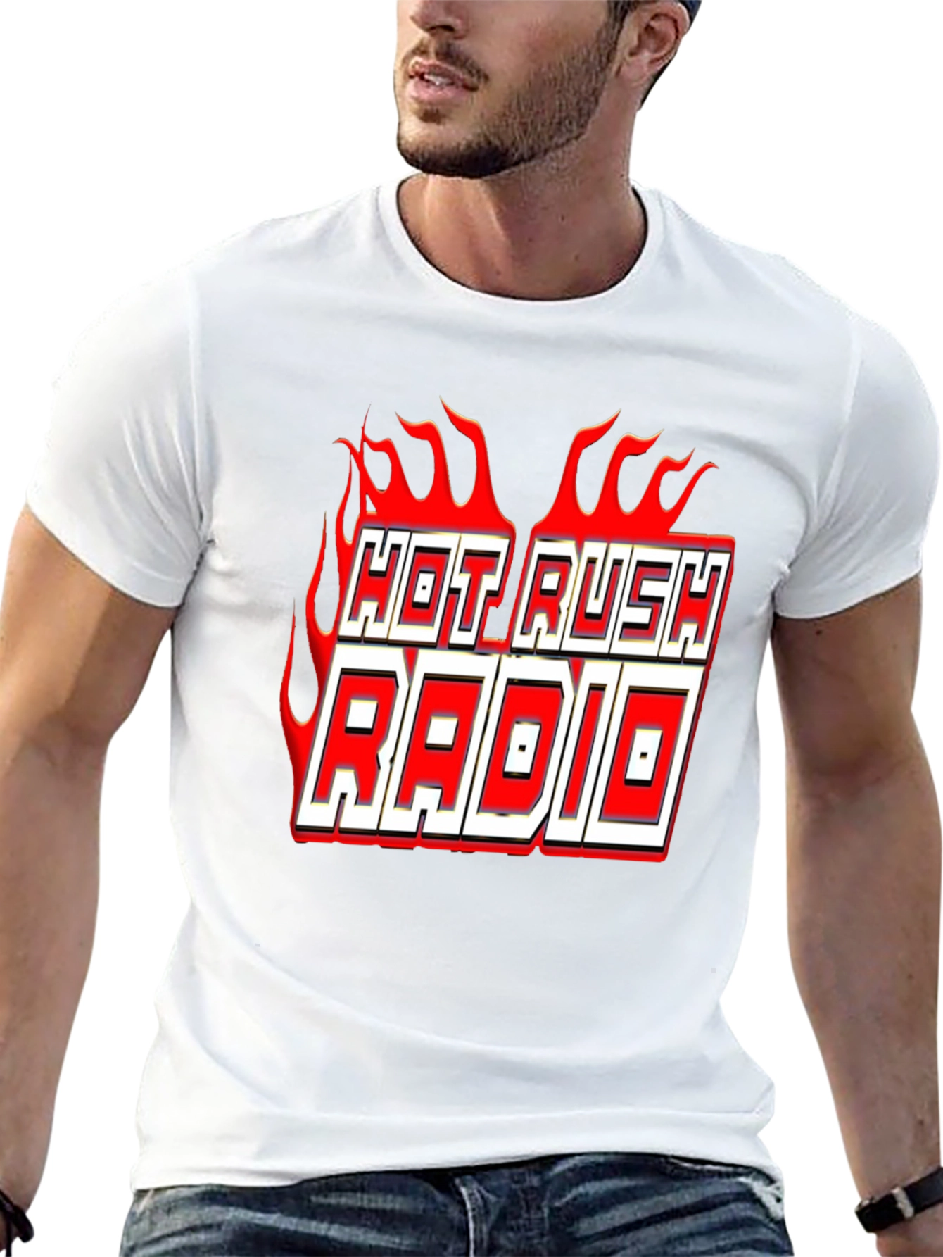 Hot Rush Radio Flame Graphic Black T-Shirt