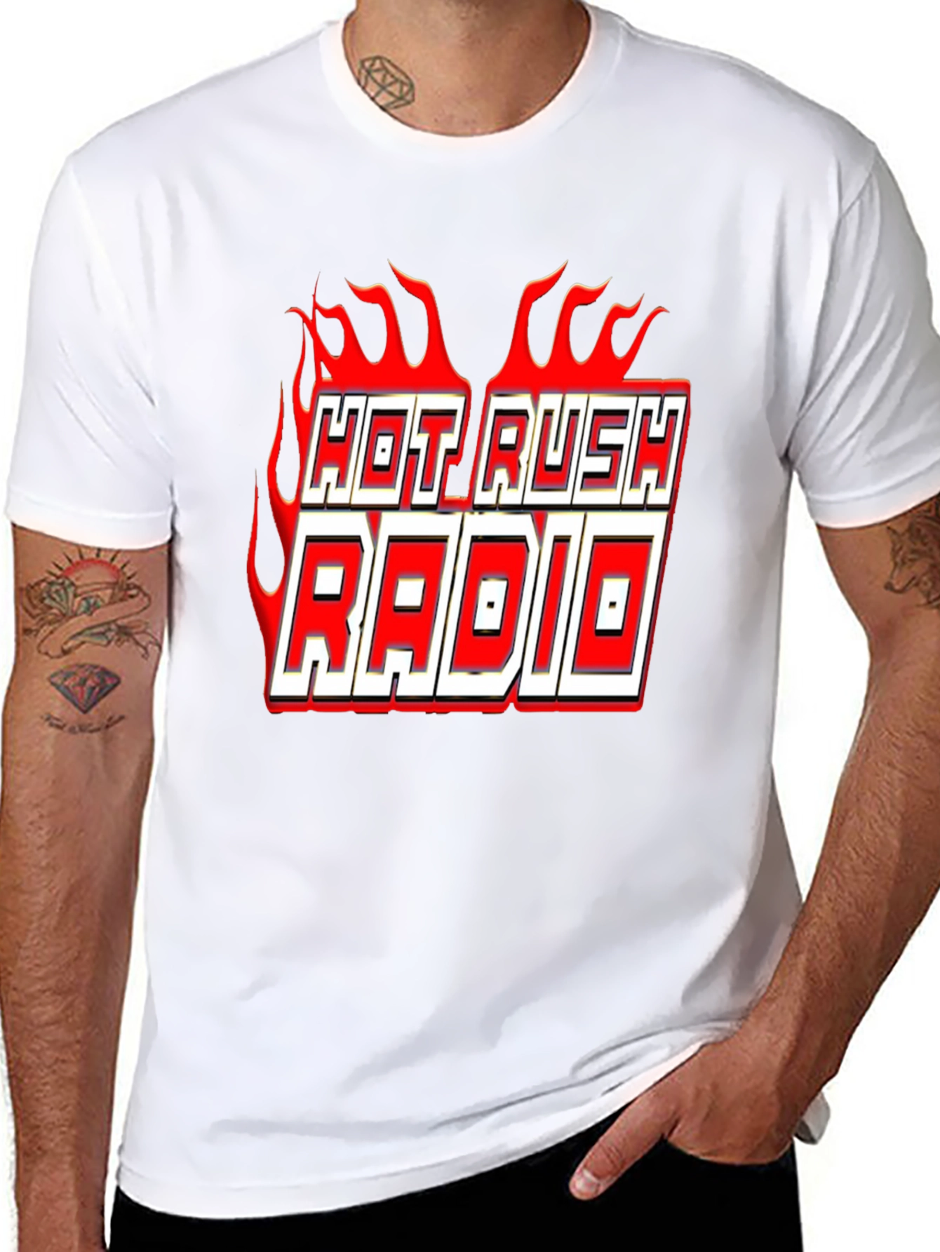 Hot Rush Radio Flame Graphic Black T-Shirt