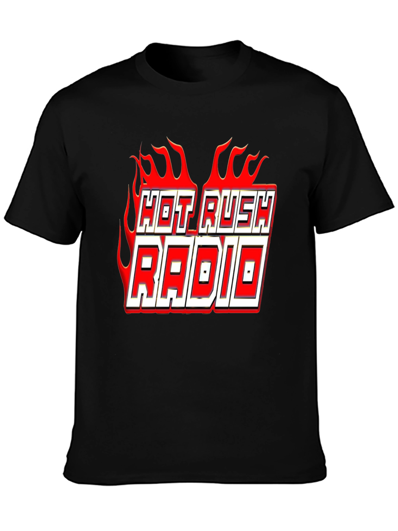 Hot Rush Radio Flame Graphic Black T-Shirt