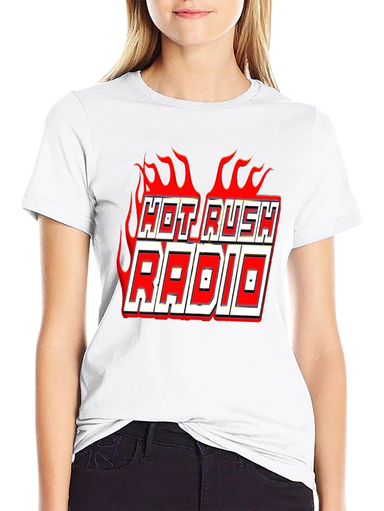 Hot Rush Radio Flame Graphic Black T-Shirt